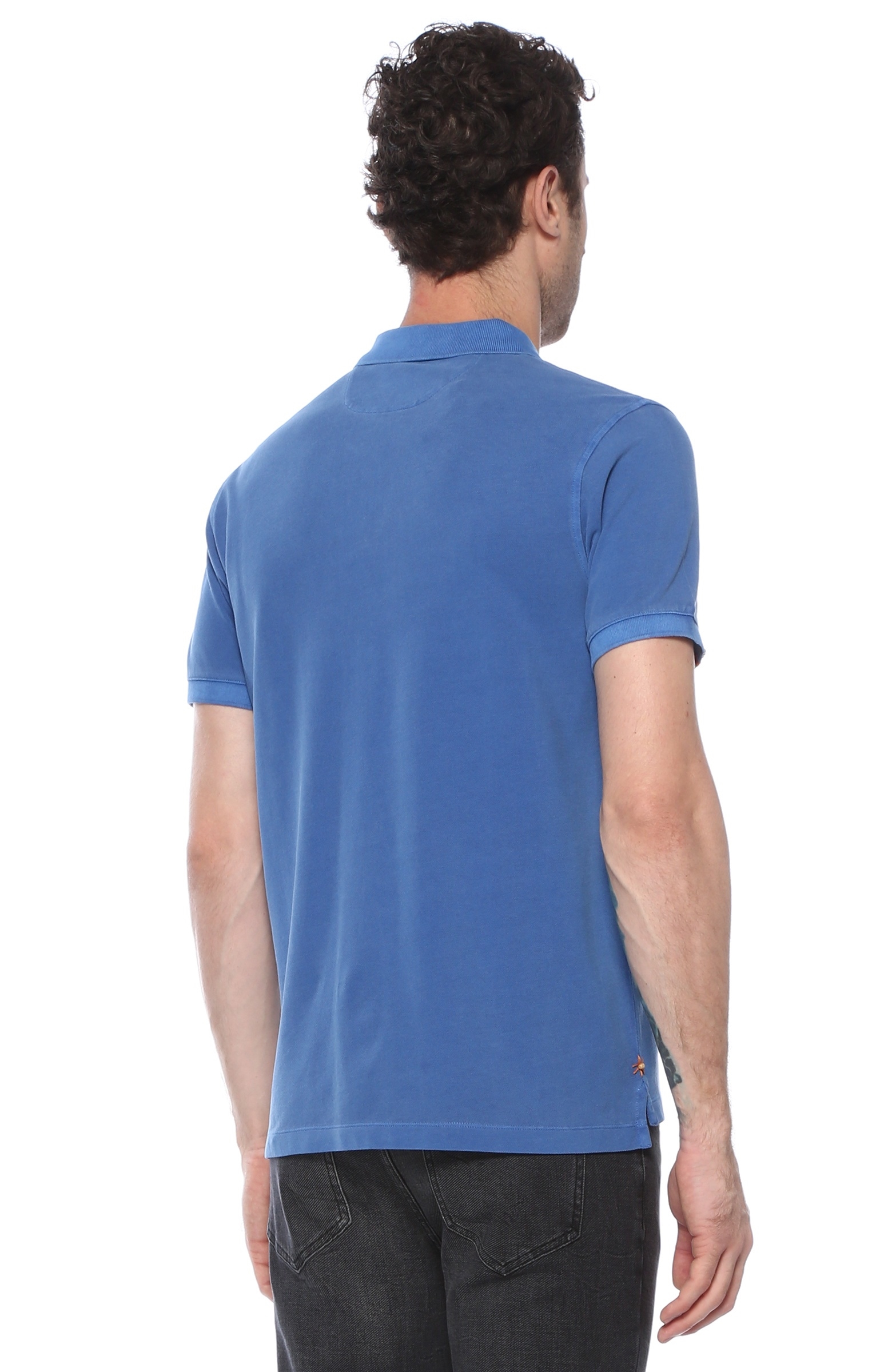 Slim Fit Mavi Nakış Detaylı Polo Yaka T-shirt