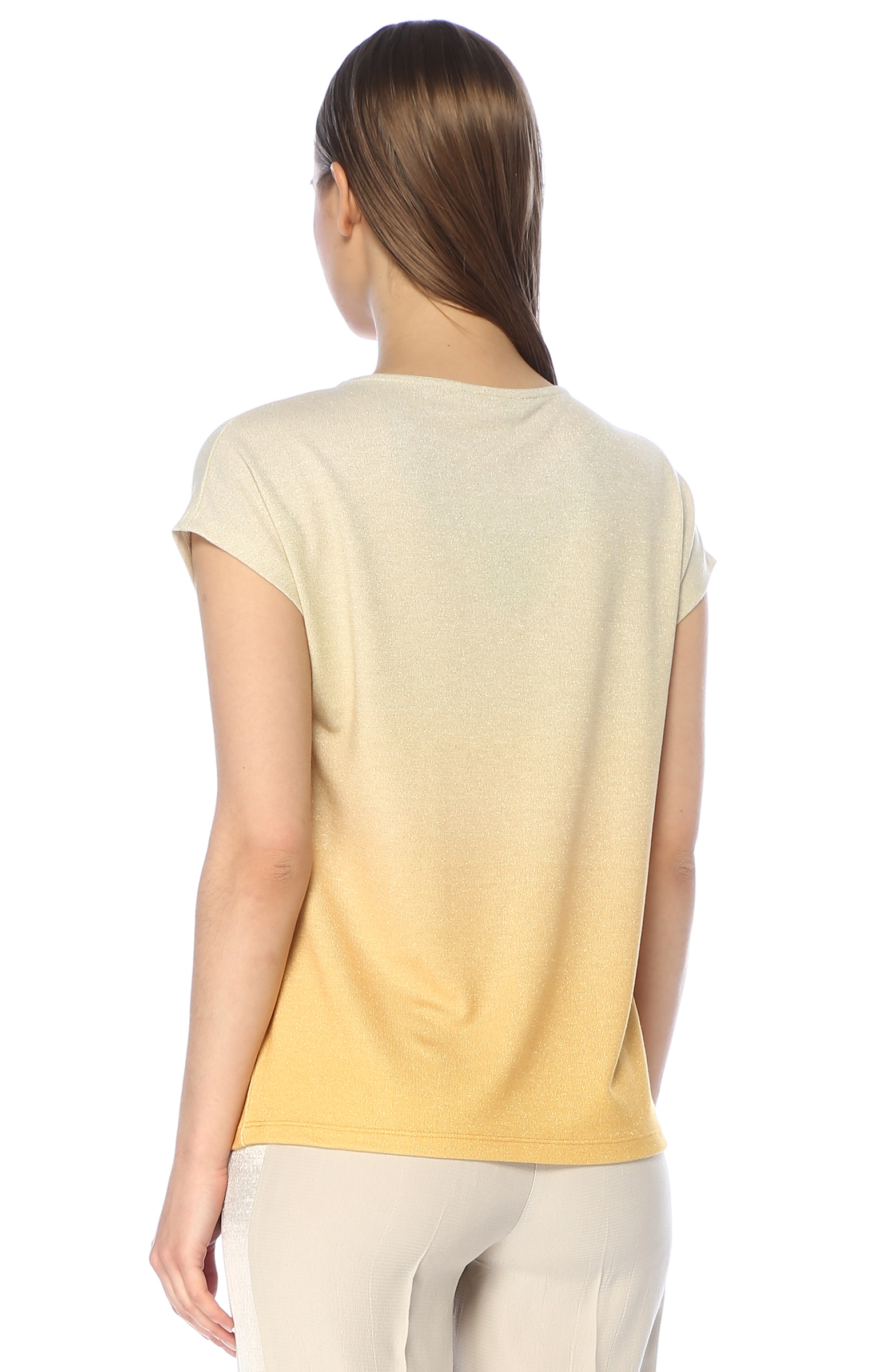 Sarı Bej V Yaka Basic T-shirt