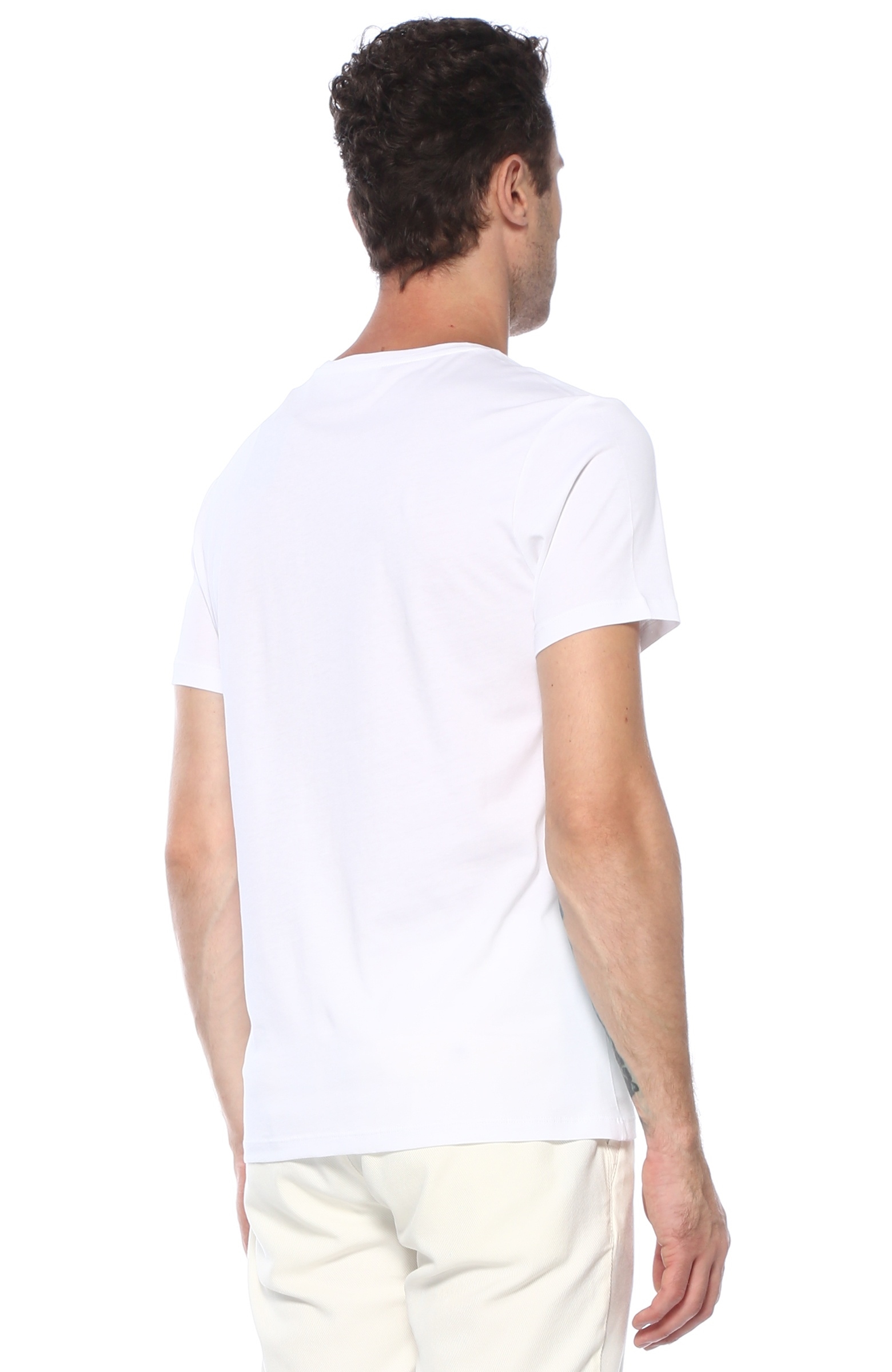 Slim Fit Beyaz Kontrast Baskılı T-shirt
