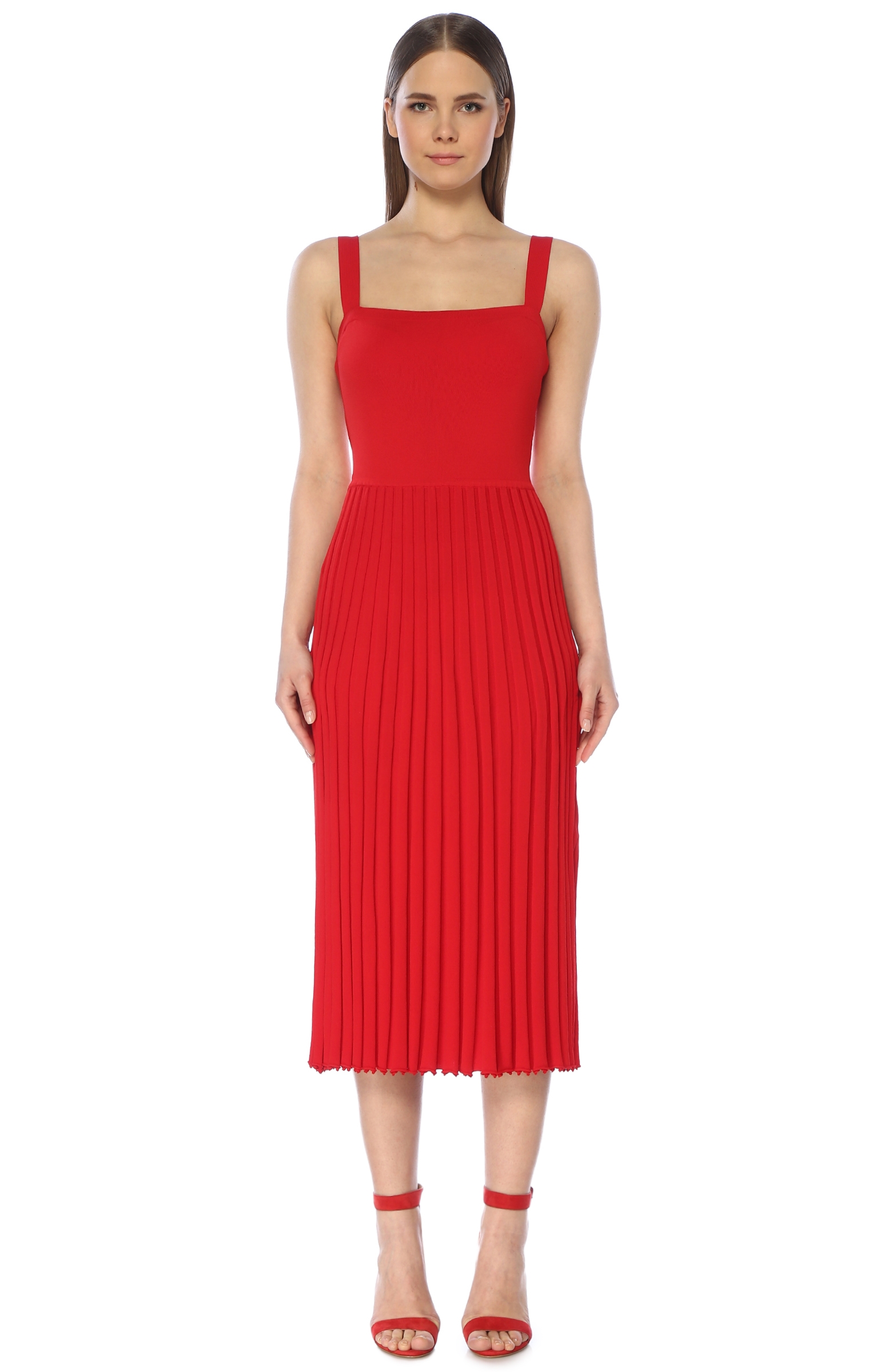 Kırmızı Midi Triko Elbise