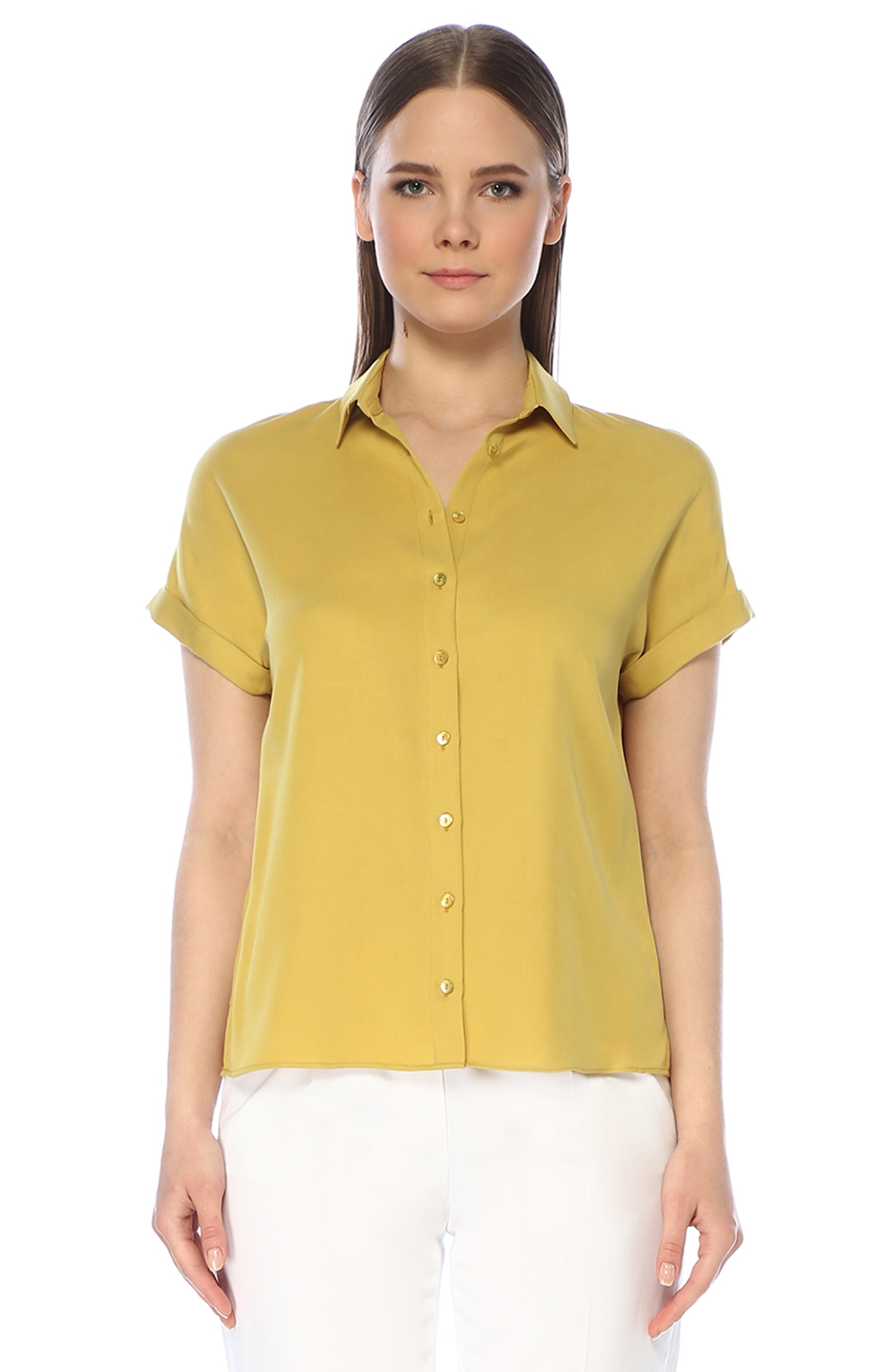 Sarı İngiliz Yaka Gömlek