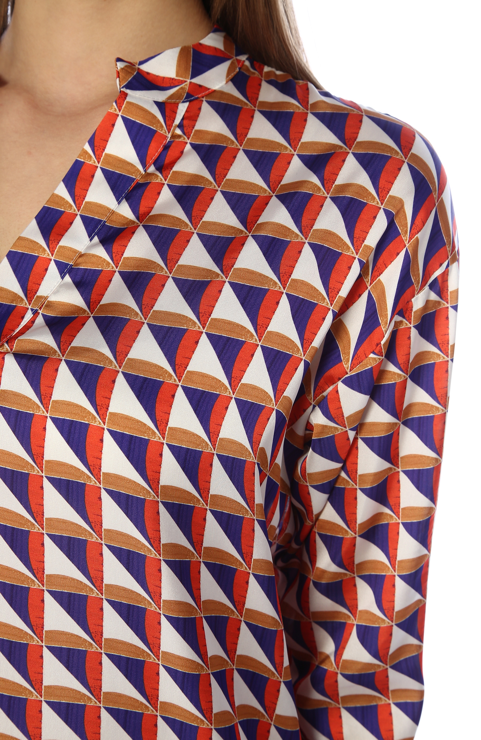 Colorblocked Desenli Bluz
