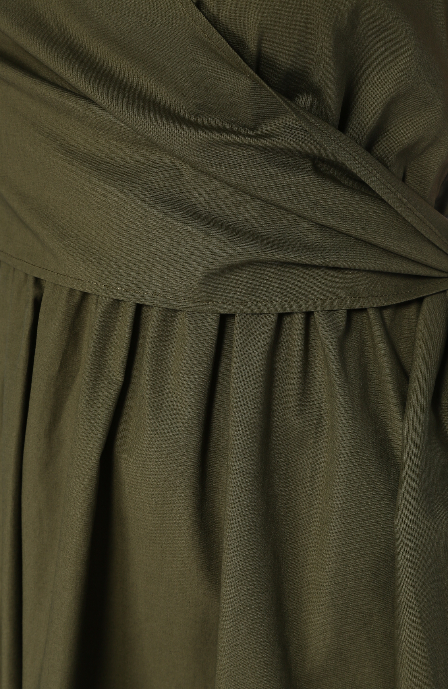 Haki Asimetrik Askılı Midi Elbise
