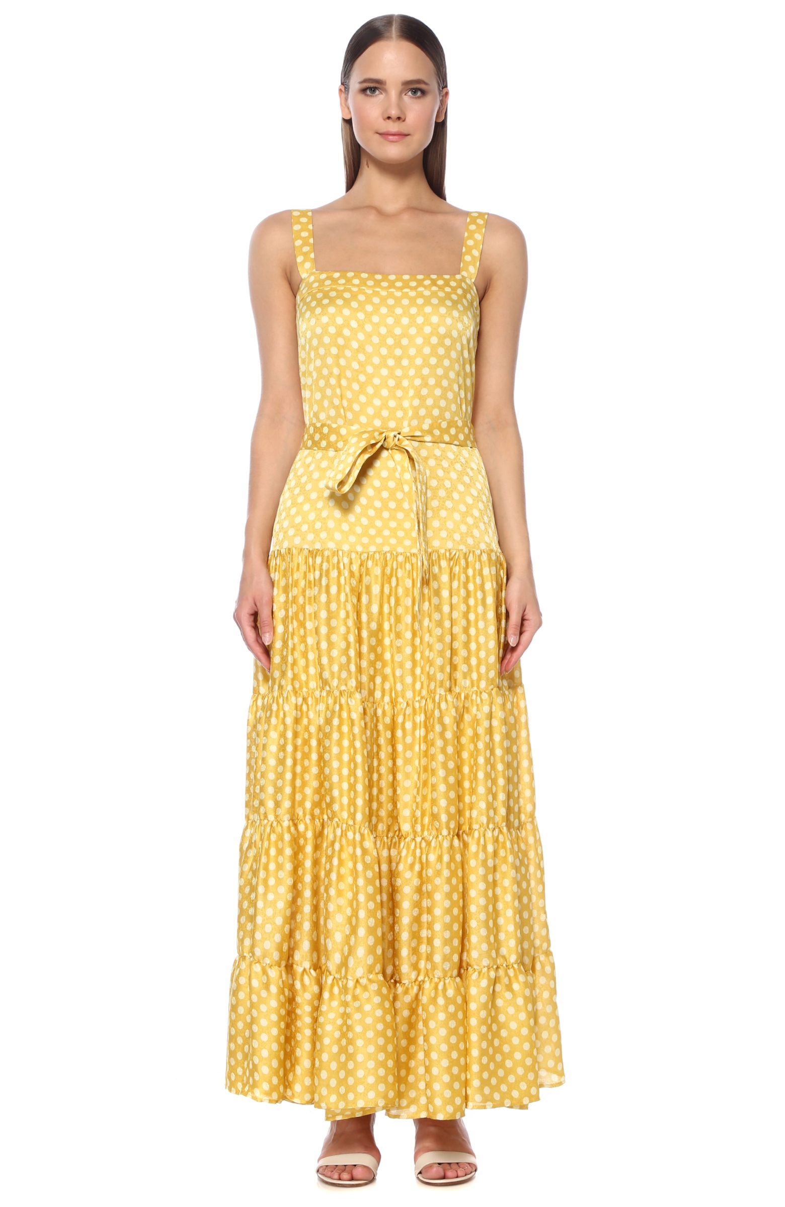Sarı Puantiyeli Maxi Elbise