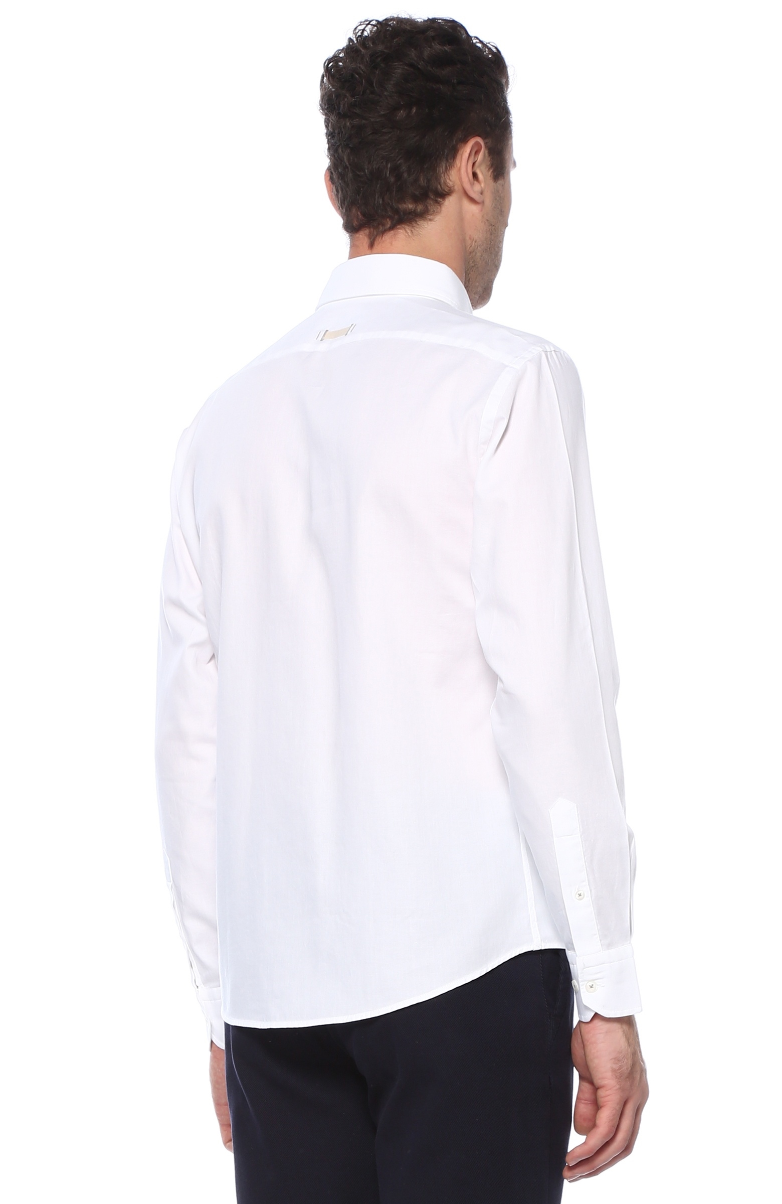 Slim Fit Beyaz Polo Yaka Gömlek