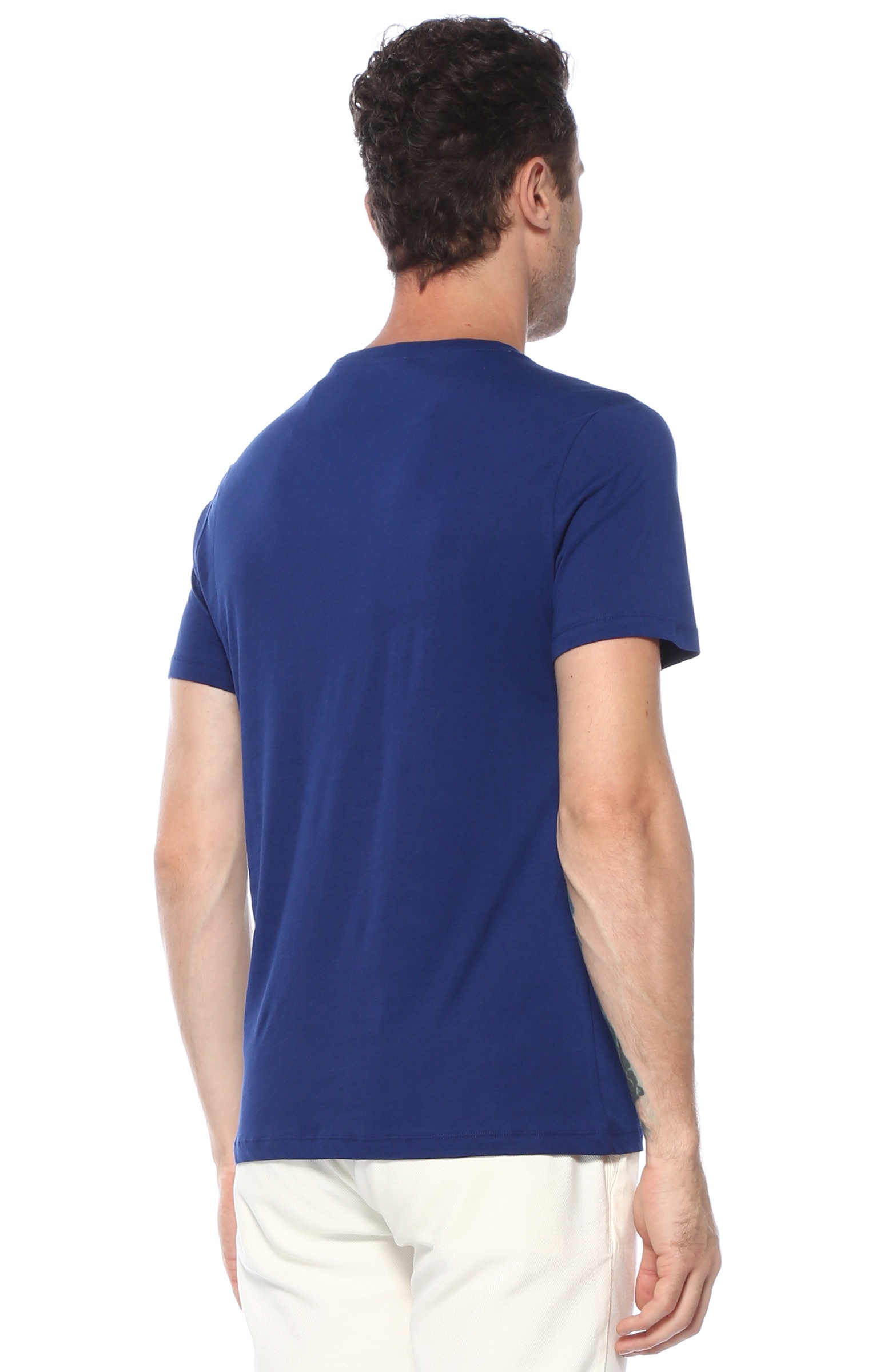 Slim Fit Mavi Şerit Desen Detaylı T-shirt