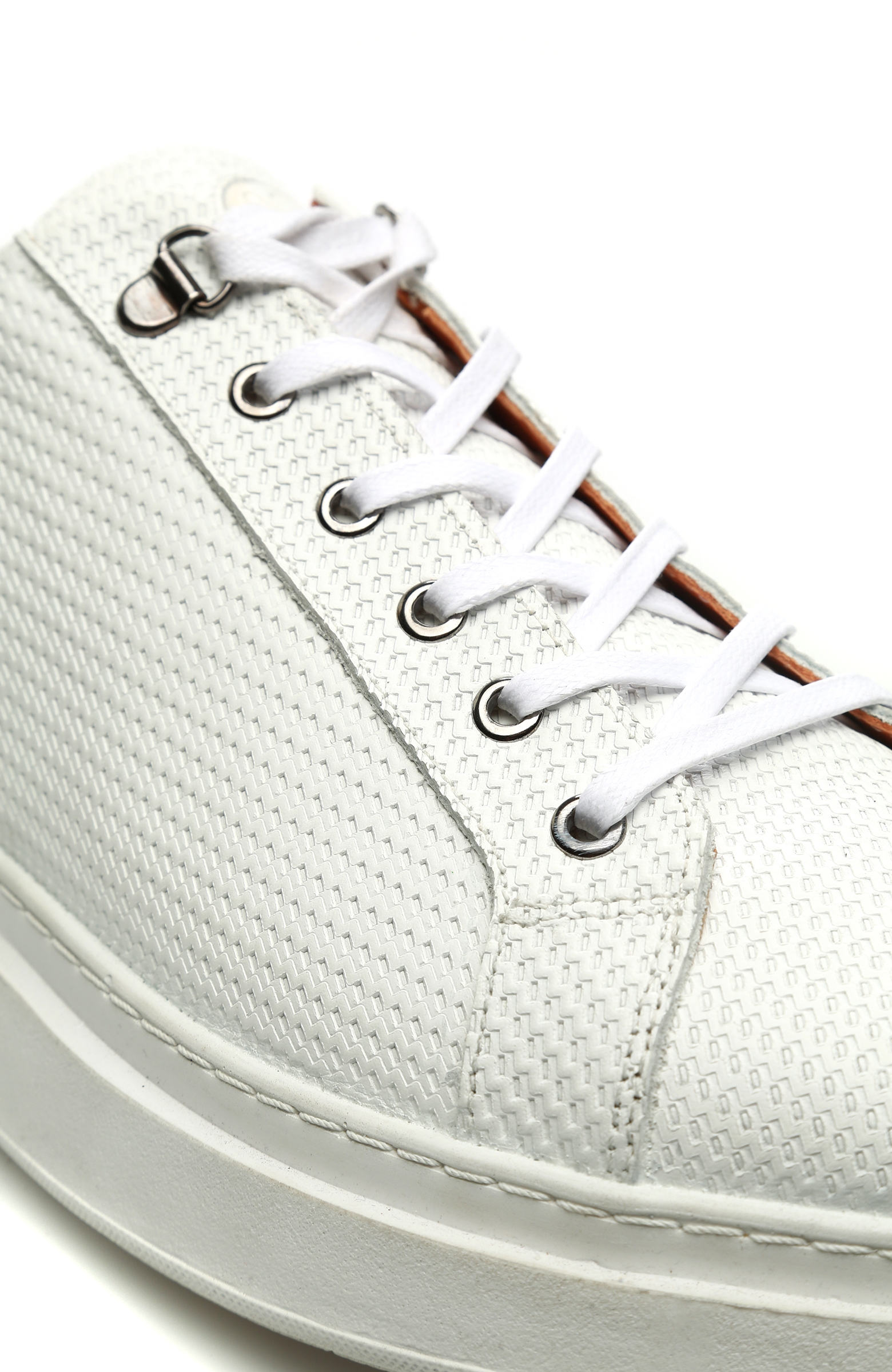 Beyaz Dokulu Erkek Deri Sneaker
