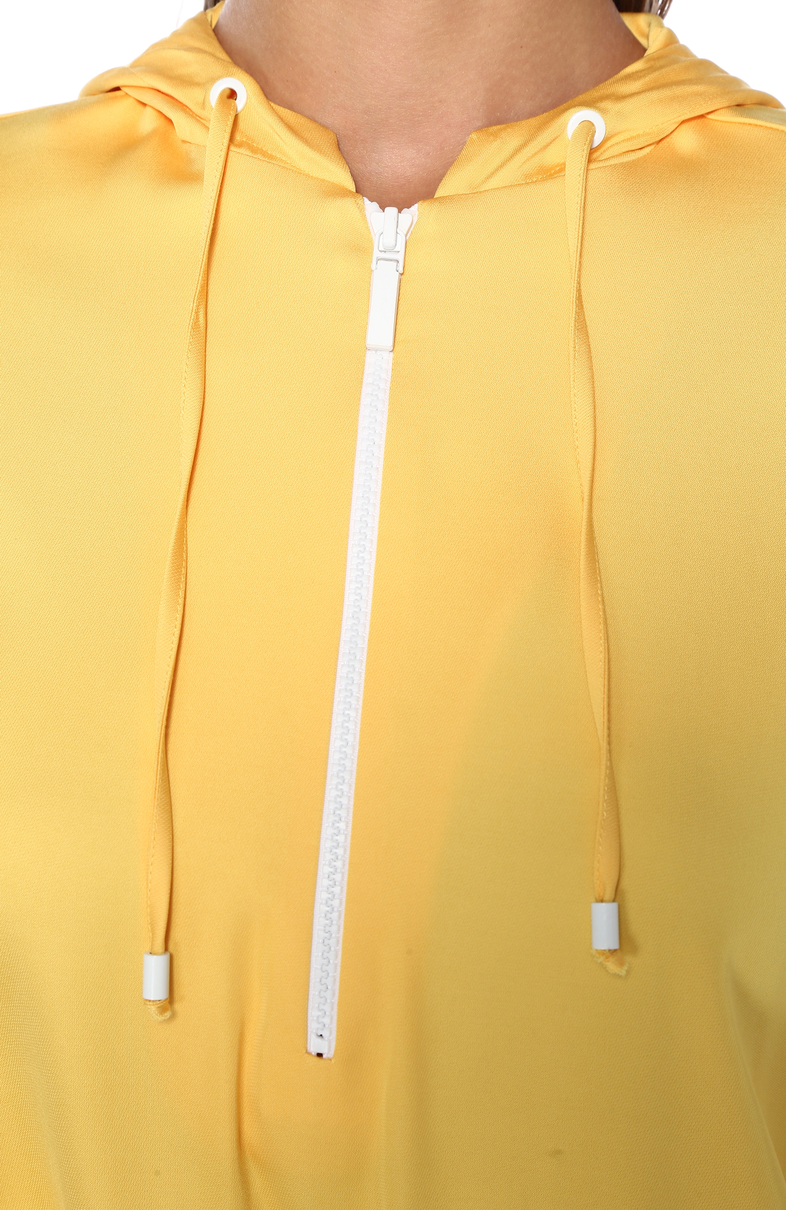Sarı Kapüşonlu Büzgü Detaylı Sweatshirt