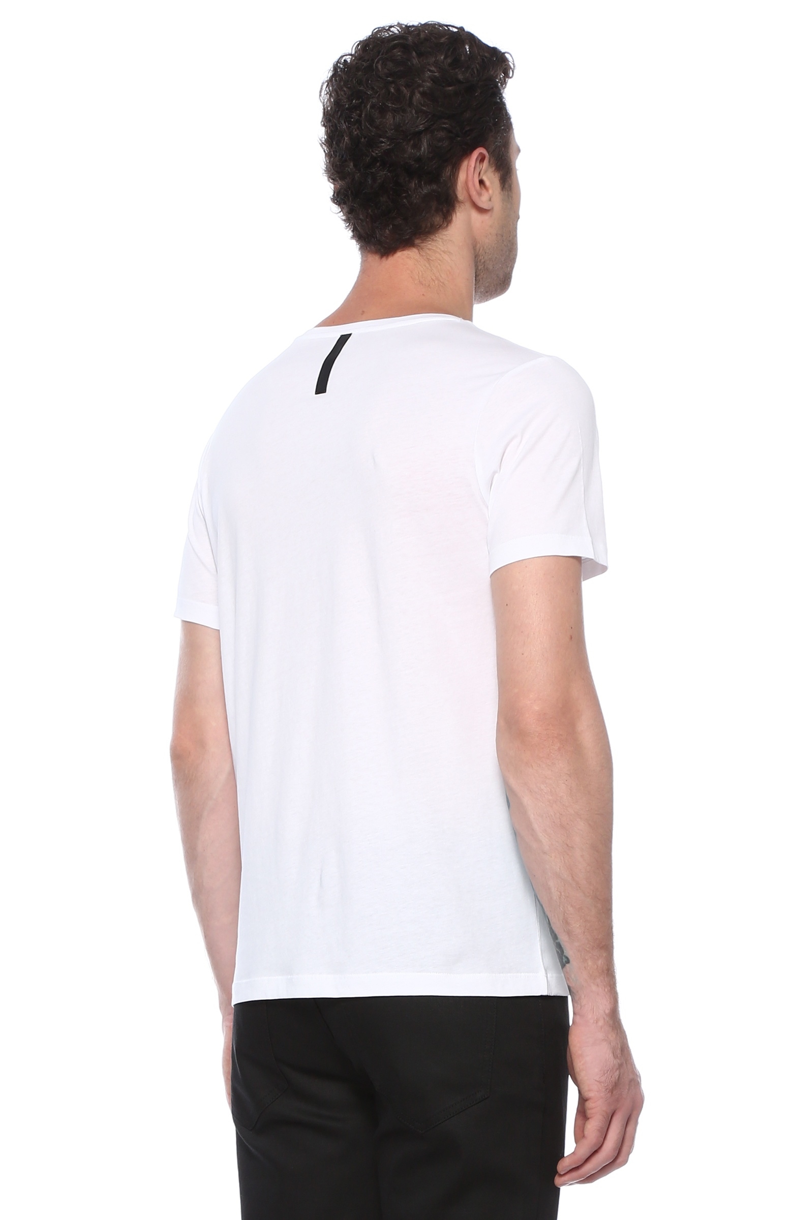 Sim Fit Beyaz Baskılı T-shirt