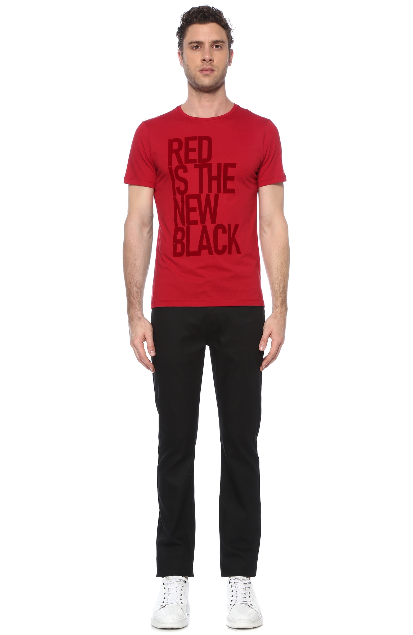 Slim Fit Kırmızı Baskılı T-shirt