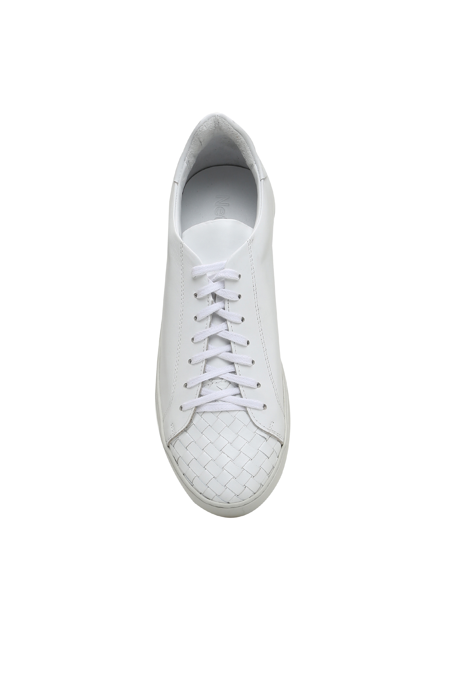 Beyaz Örgü Dokulu Erkek Deri Sneaker