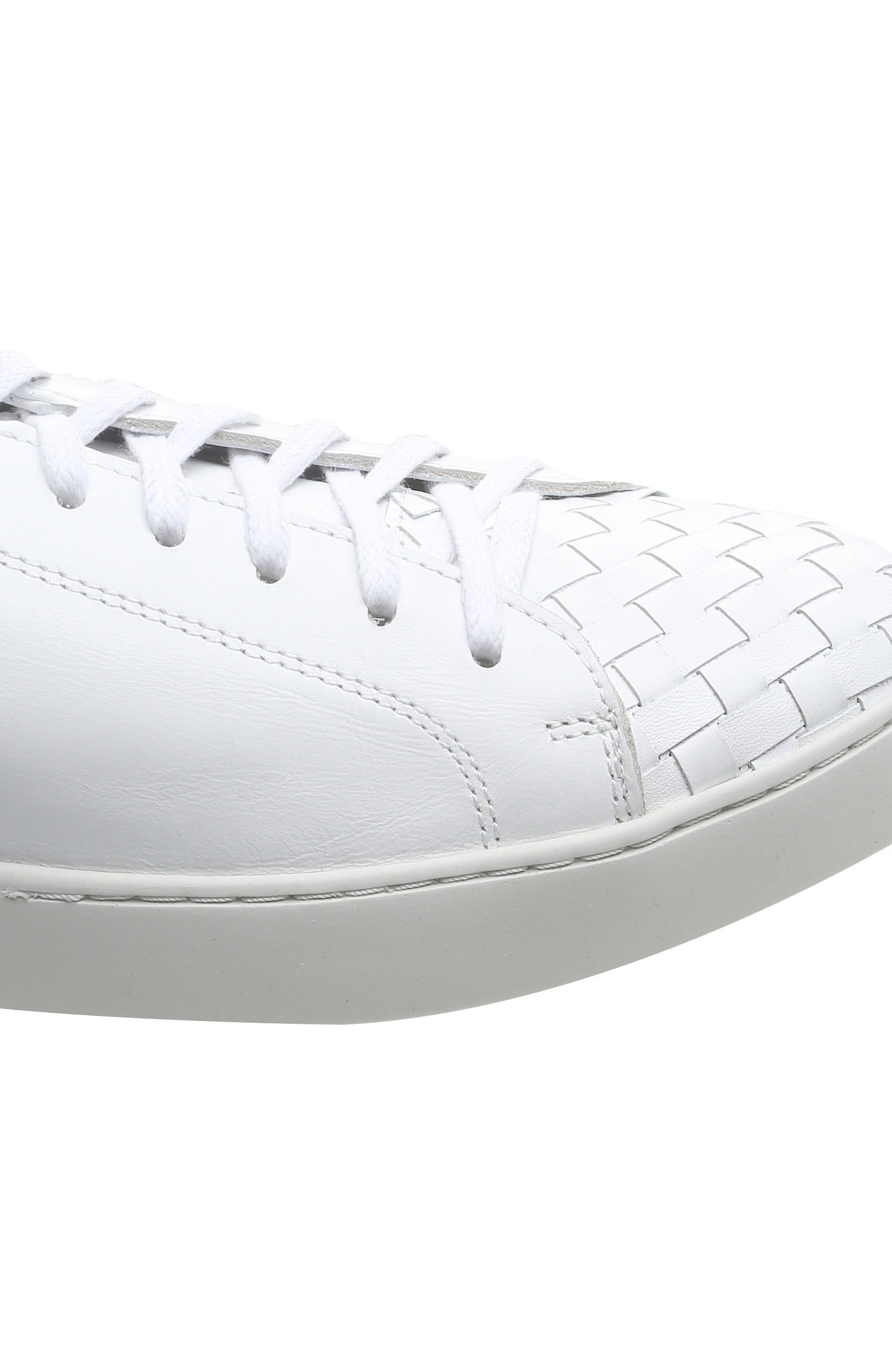 Beyaz Örgü Dokulu Erkek Deri Sneaker