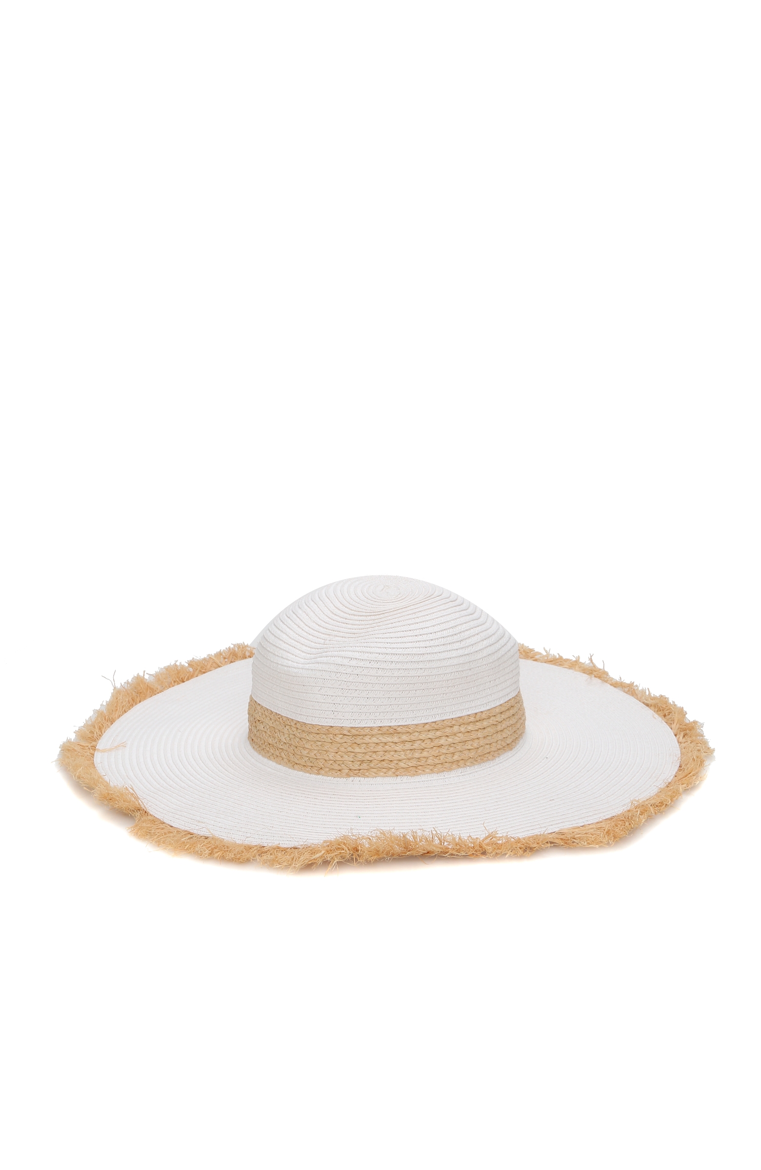 Beyaz Püskül Detaylı Kadın Hasır Şapka