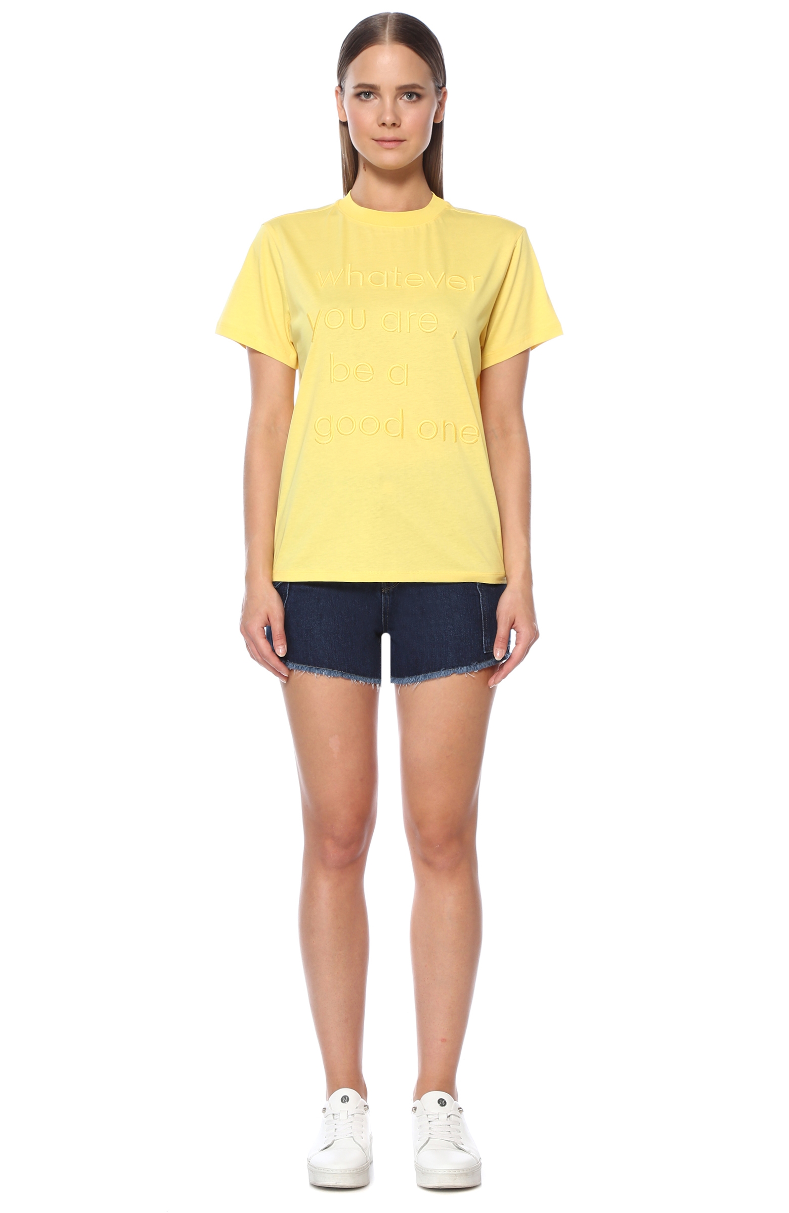 Sarı Bisiklet Yaka Basic T-Shirt