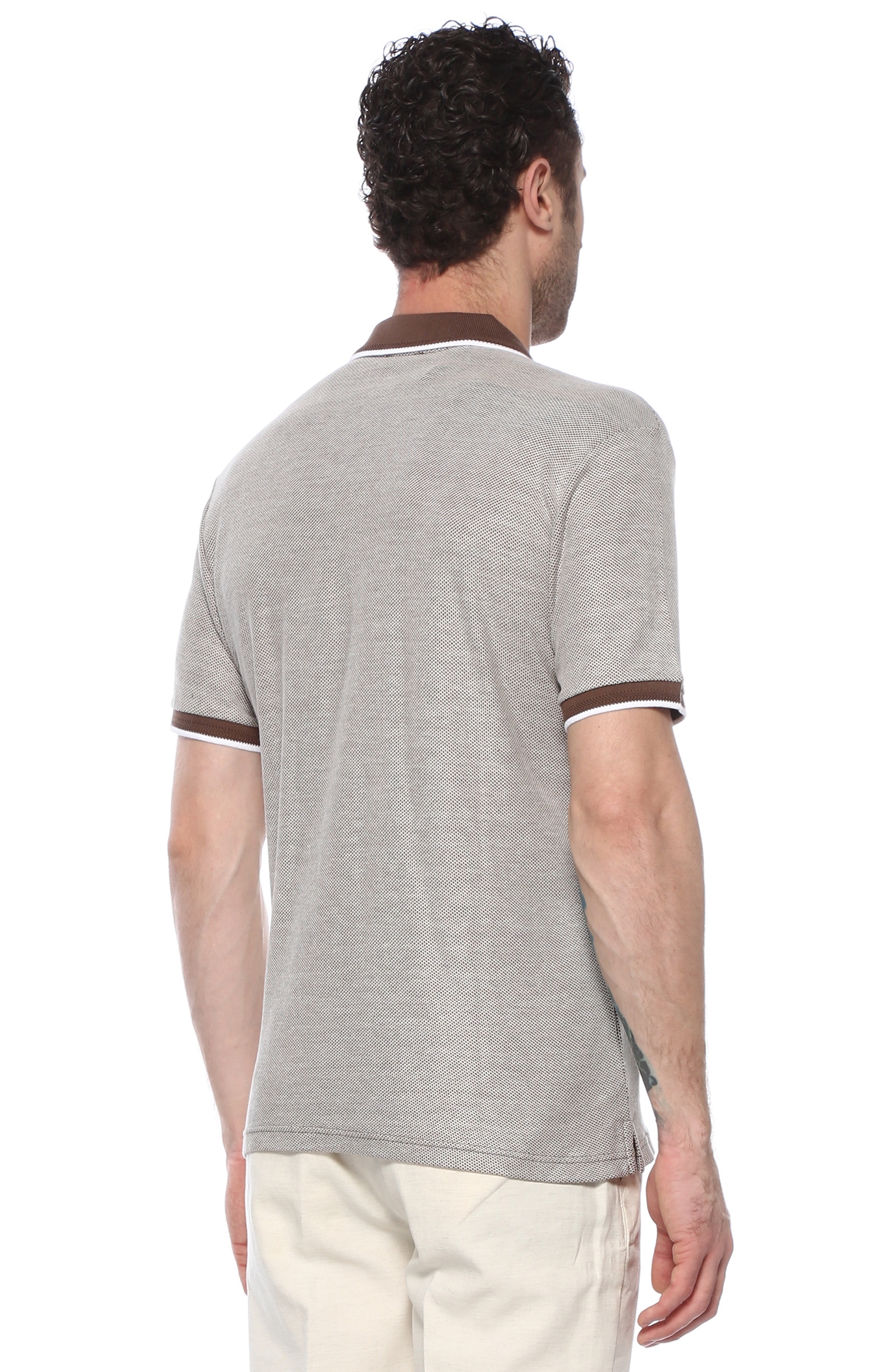 Slim Fit Kahverengi Jakarlı T-shirt