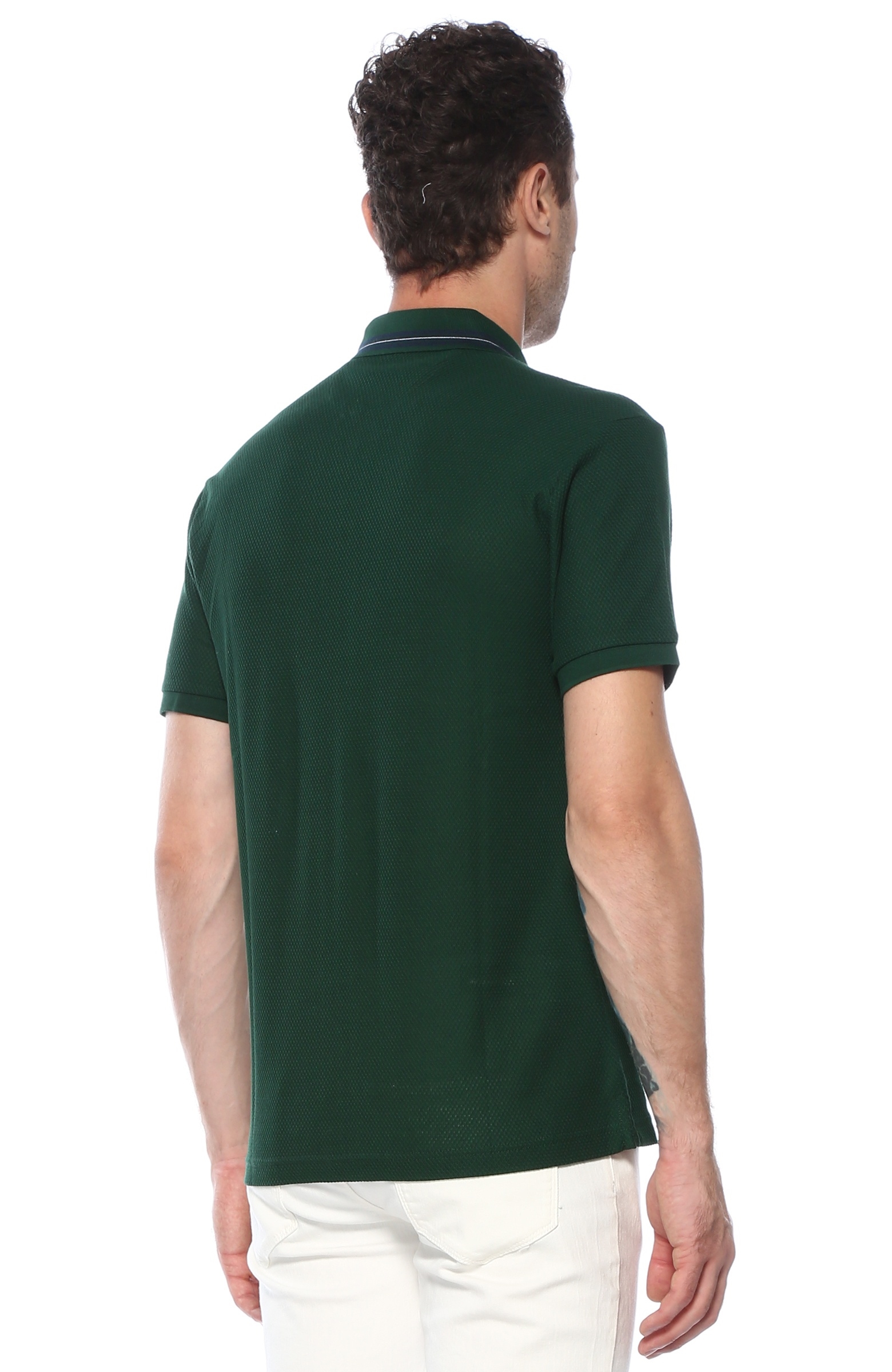 Slim Fit Yeşil Polo Yaka Jakarlı T-shirt