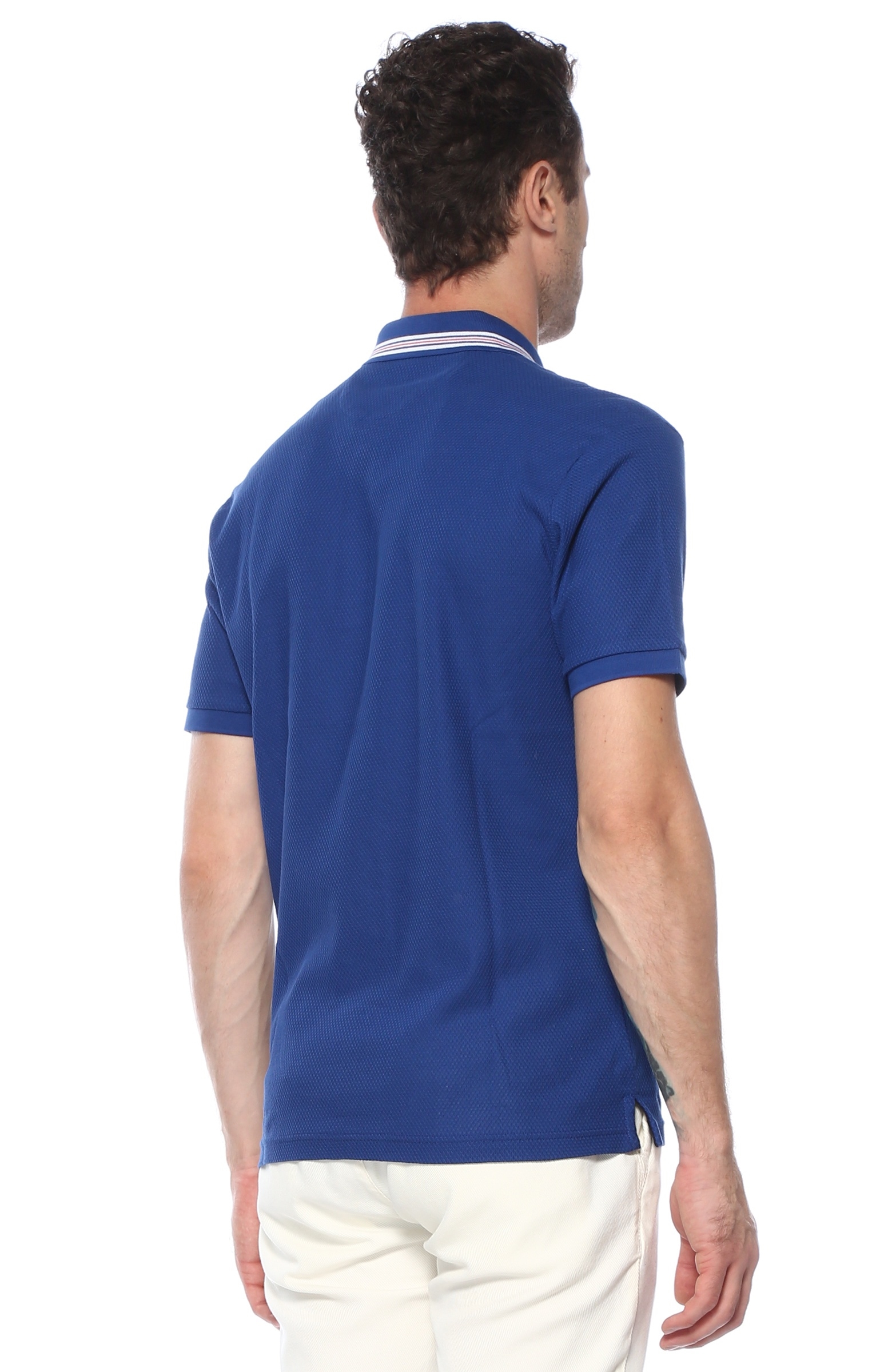 Slim Fit Mavi Polo Yaka Jakarlı T-shirt