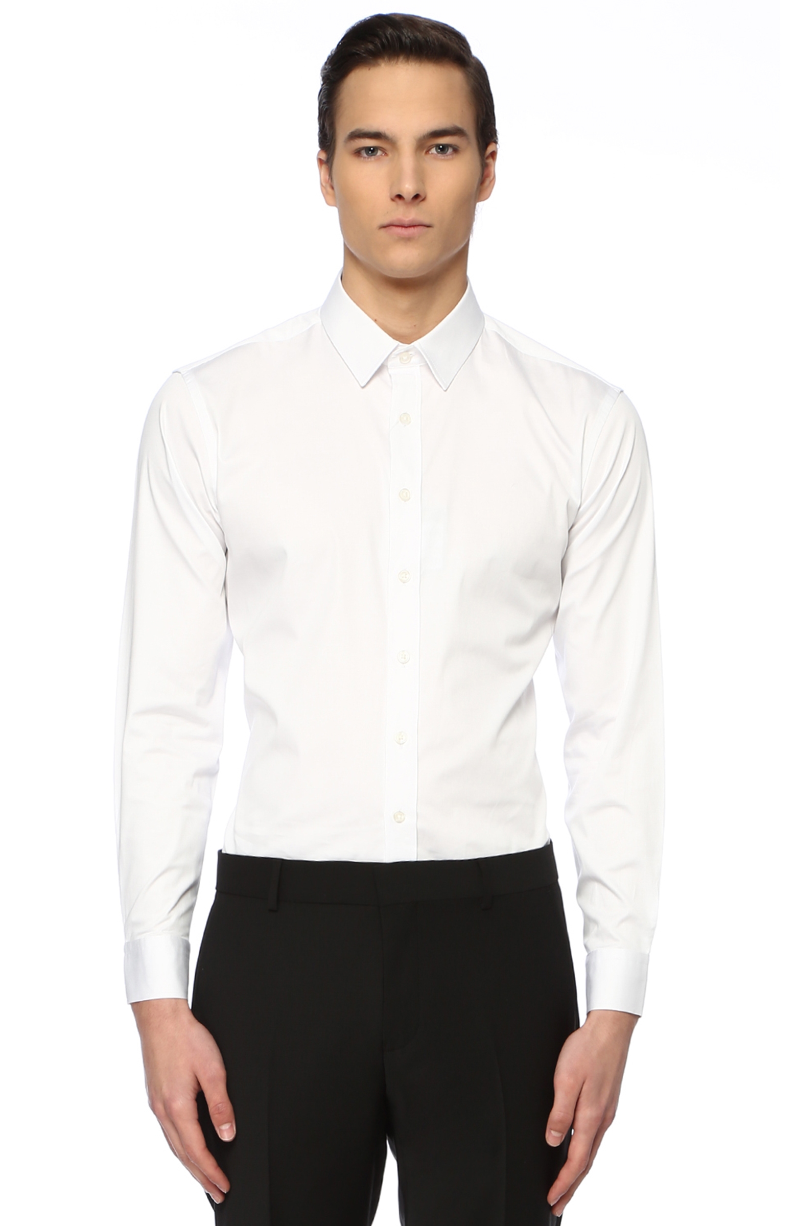 Slim Fit Beyaz İngiliz Yaka Gömlek