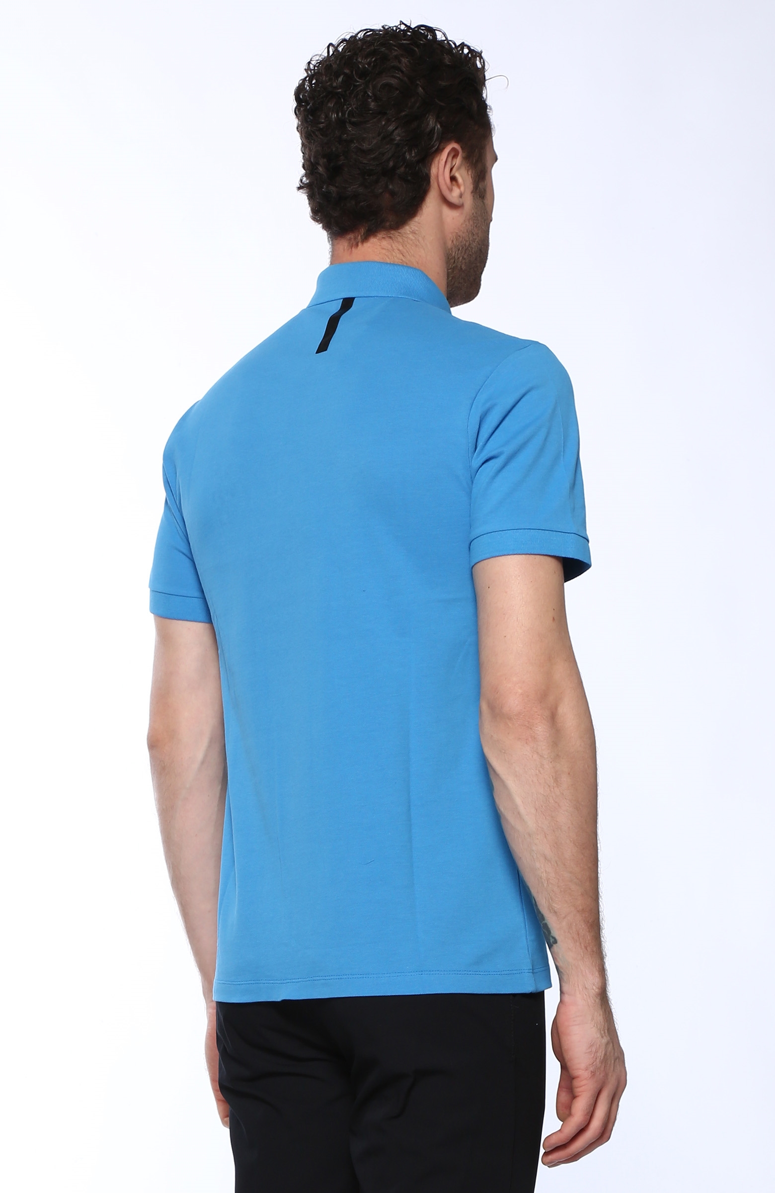 Slim Fit Mavi Polo Yaka Patchli T-shirt