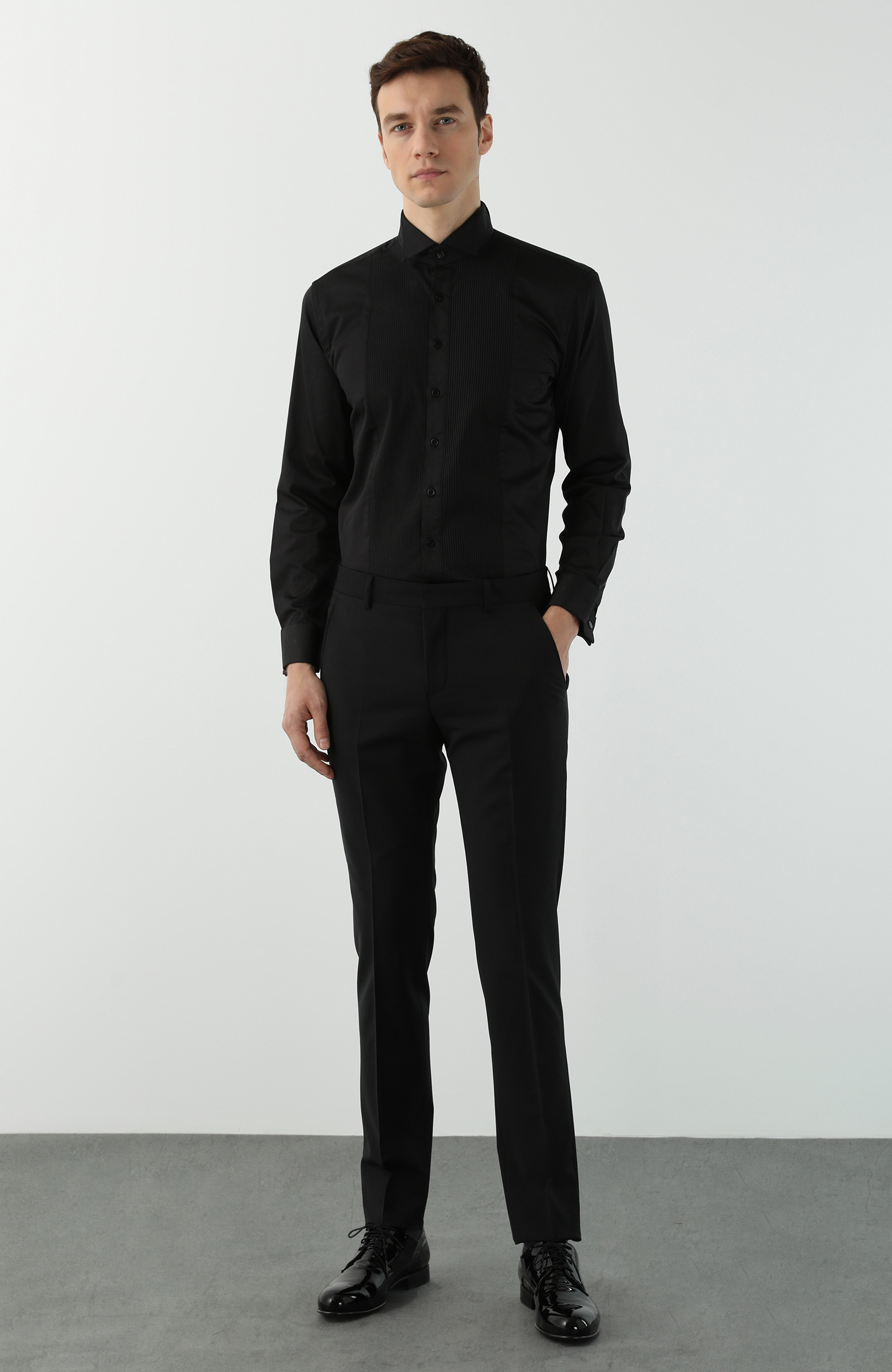 Slim Fit Siyah Smokin Gömleği