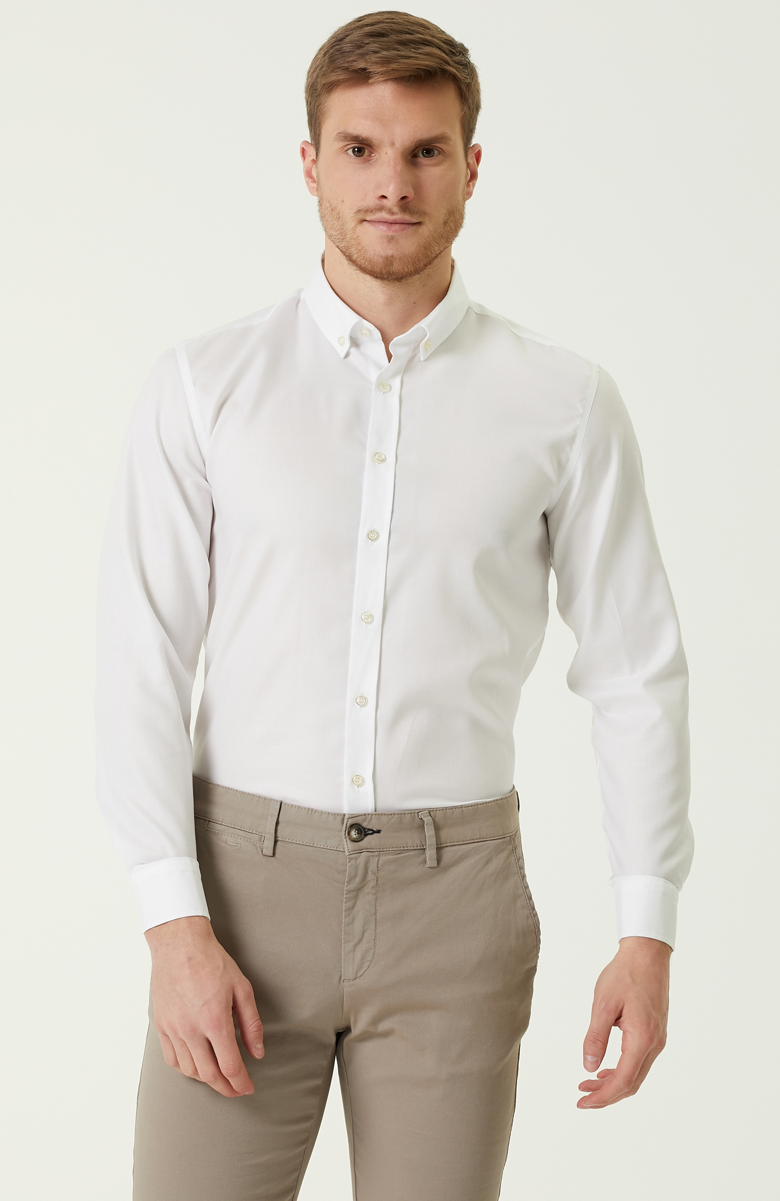 Slim Fit Beyaz Oxford Gömlek