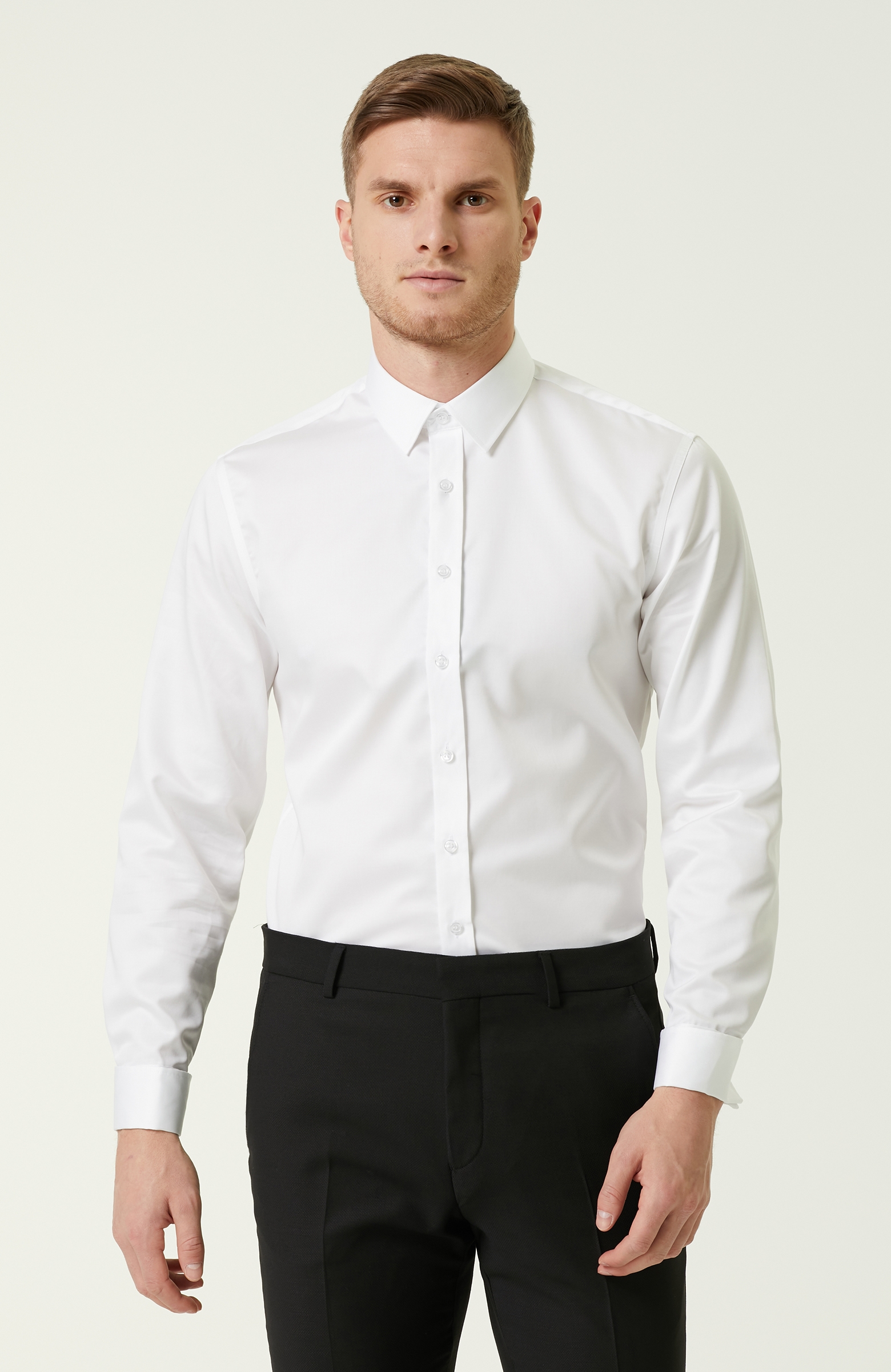 Non-Iron Slim Fit Beyaz Gömlek