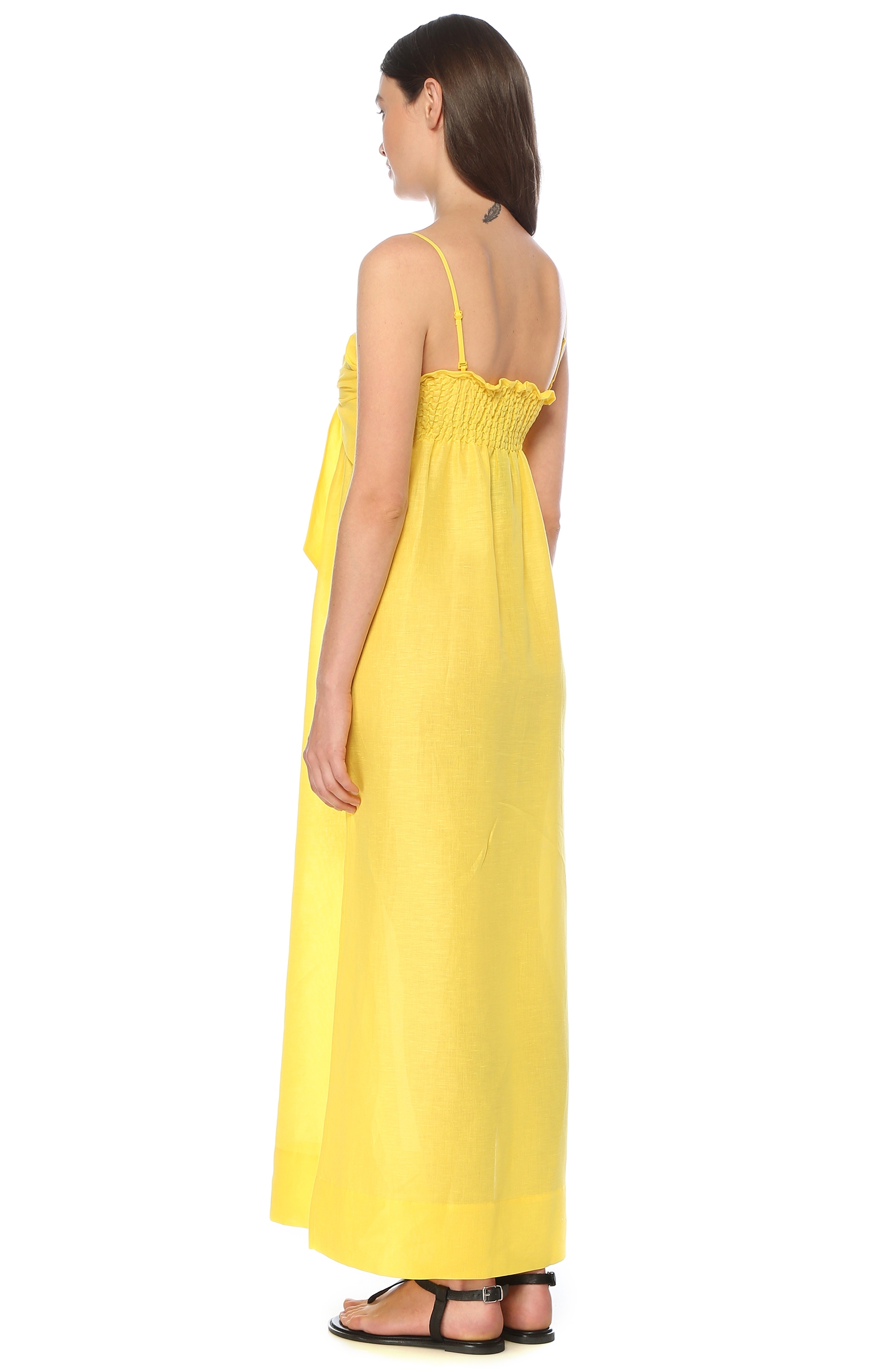 Sarı Düğüm Detaylı Maxi Elbise