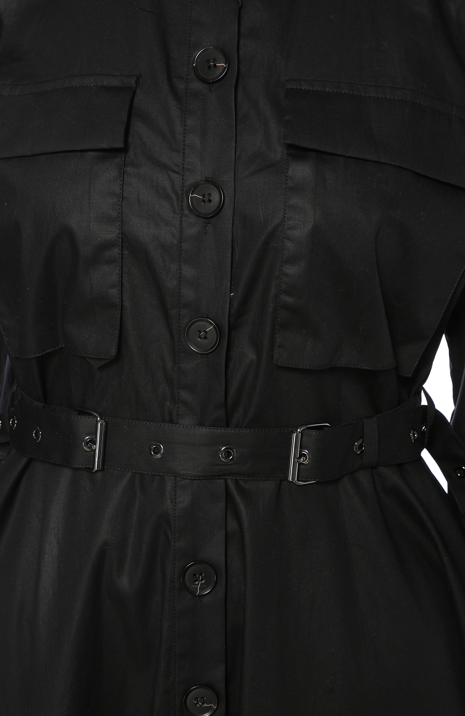 Siyah Kemer Detaylı Midi Elbise