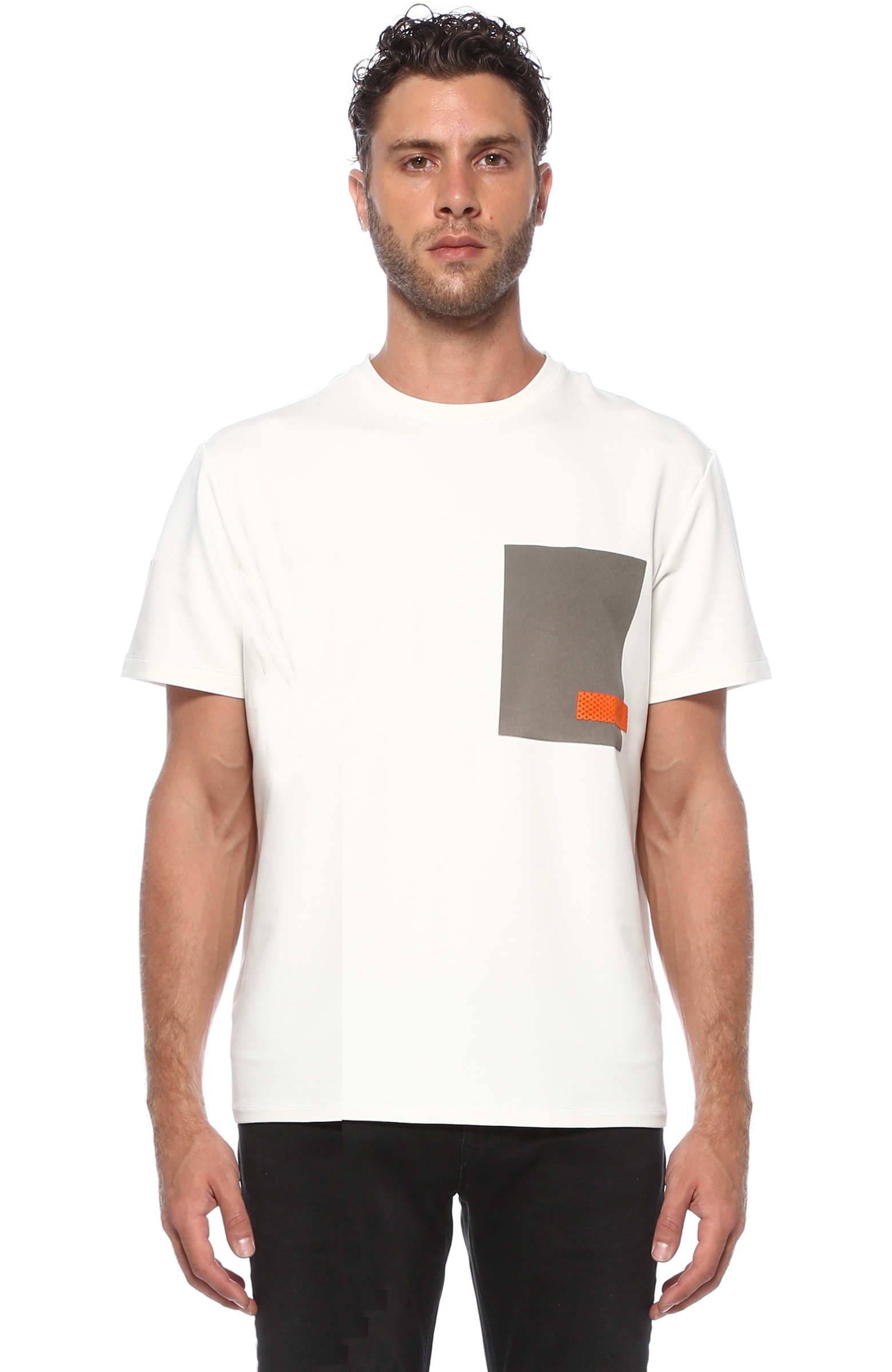 Slim Fit Beyaz Baskılı Basic T-shirt