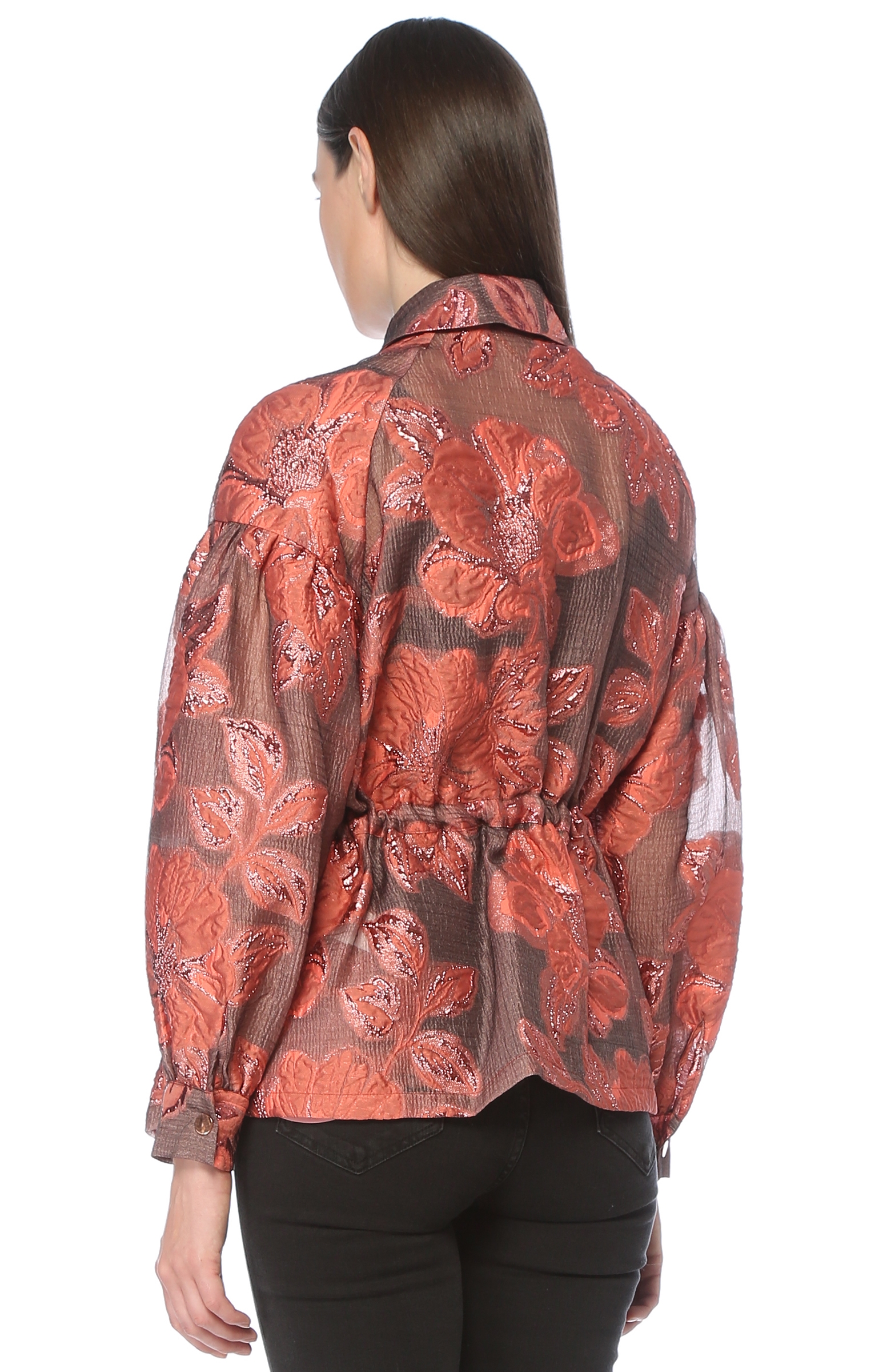 Vizon Kırmızı Çiçek Kabartmalı Ceket