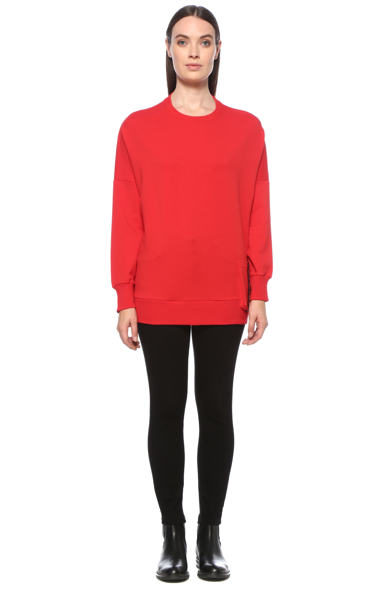 Kırmızı Cep Detaylı Sweatshirt