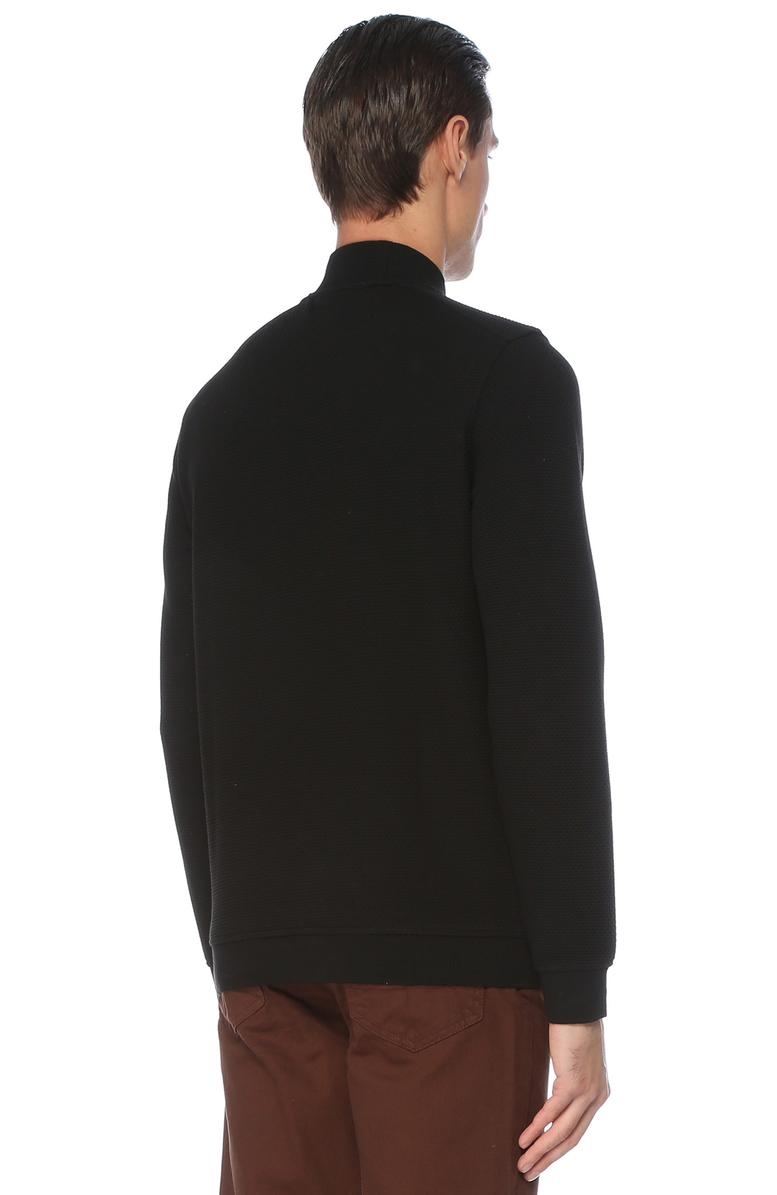 Slim Fit Siyah Yakası Fermuarlı Sweatshirt