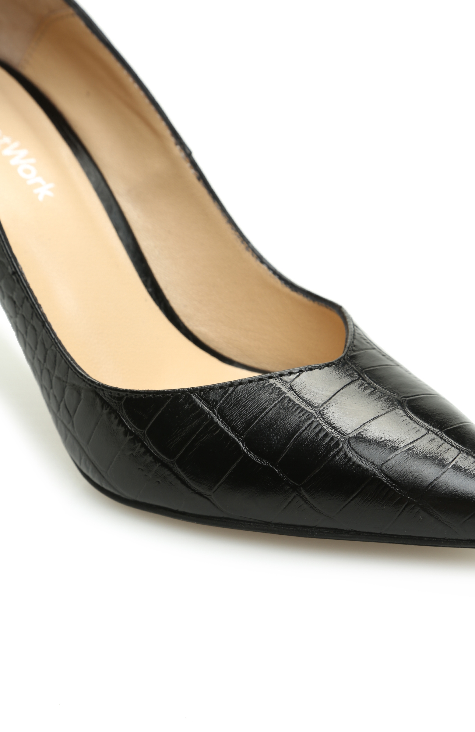 Siyah Kroko Dokulu Deri Topuklu Kadın Ayakkabı