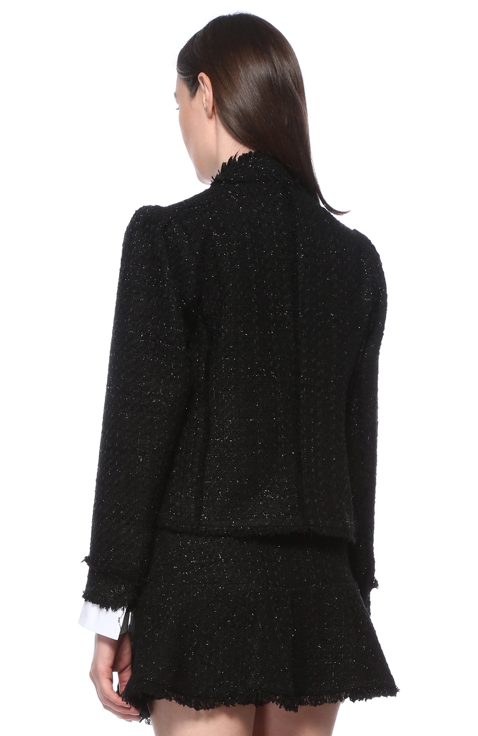 Siyah Şal Yaka Tweed Ceket