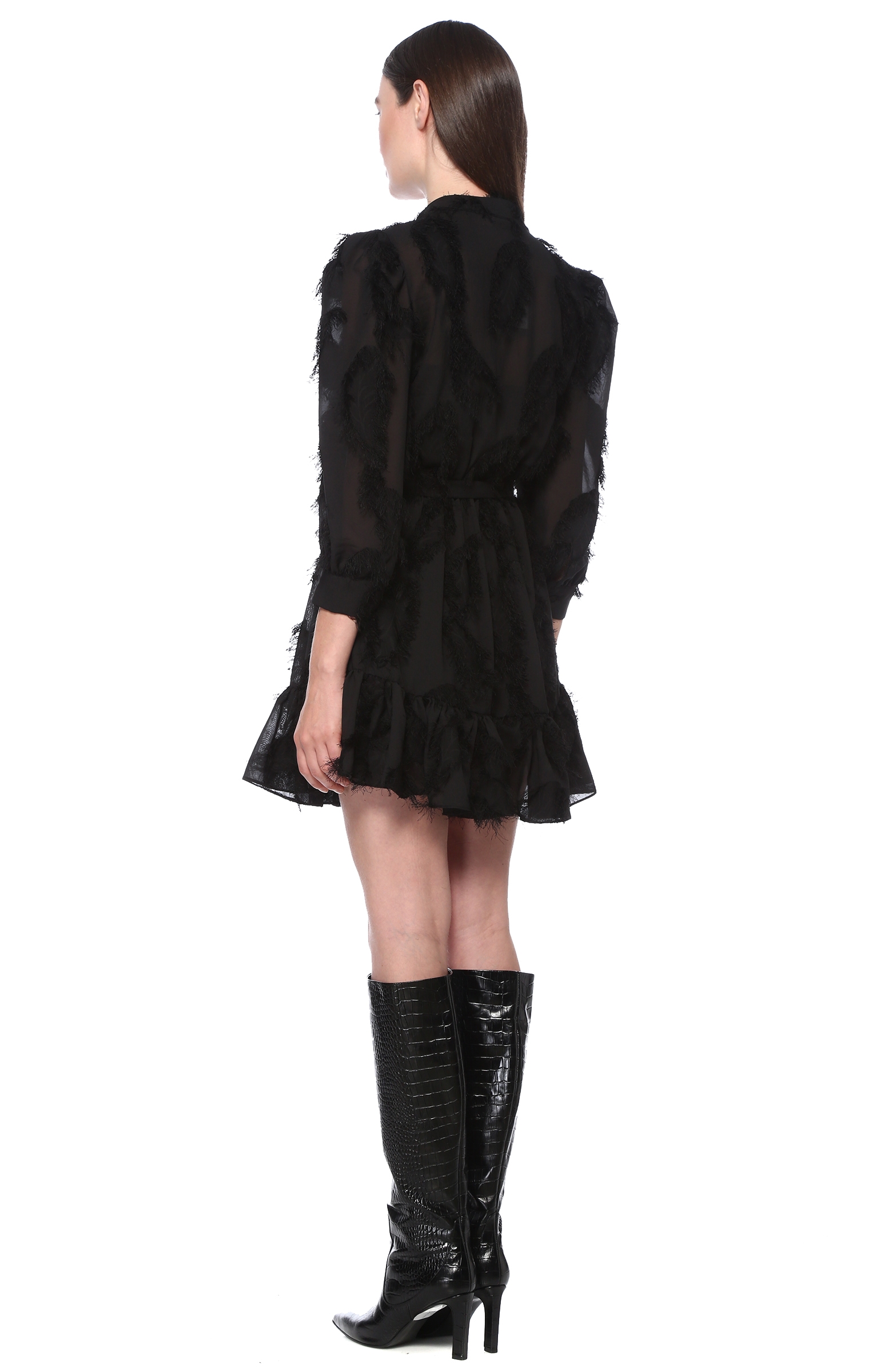 Siyah Püskül Detaylı Mini Elbise