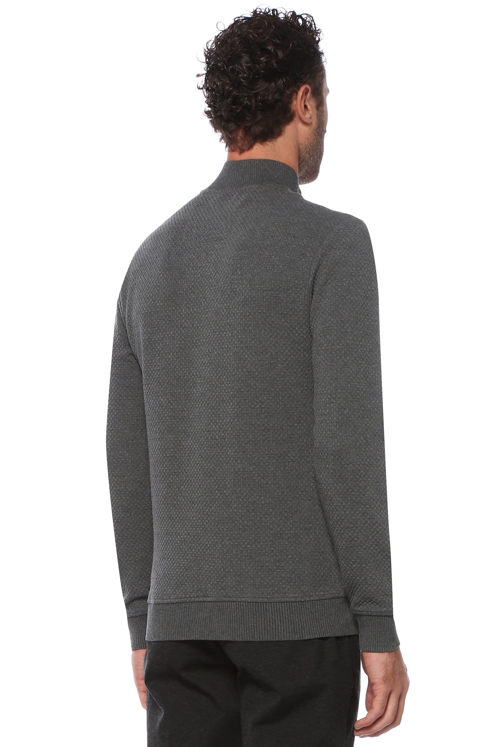 Slim Fit Gri Fermuar Detaylı Sweatshirt