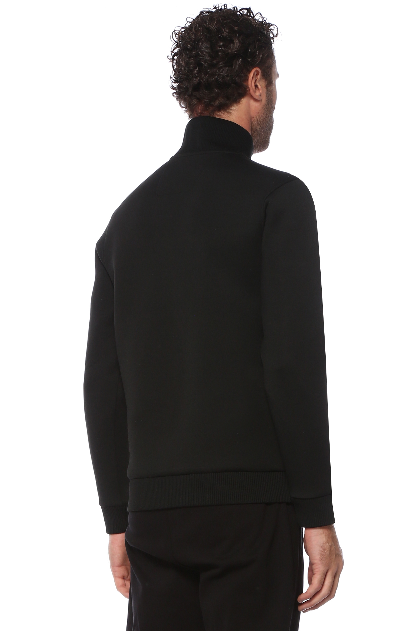 Slim Fit Siyah Dik Yakalı Sweatshirt