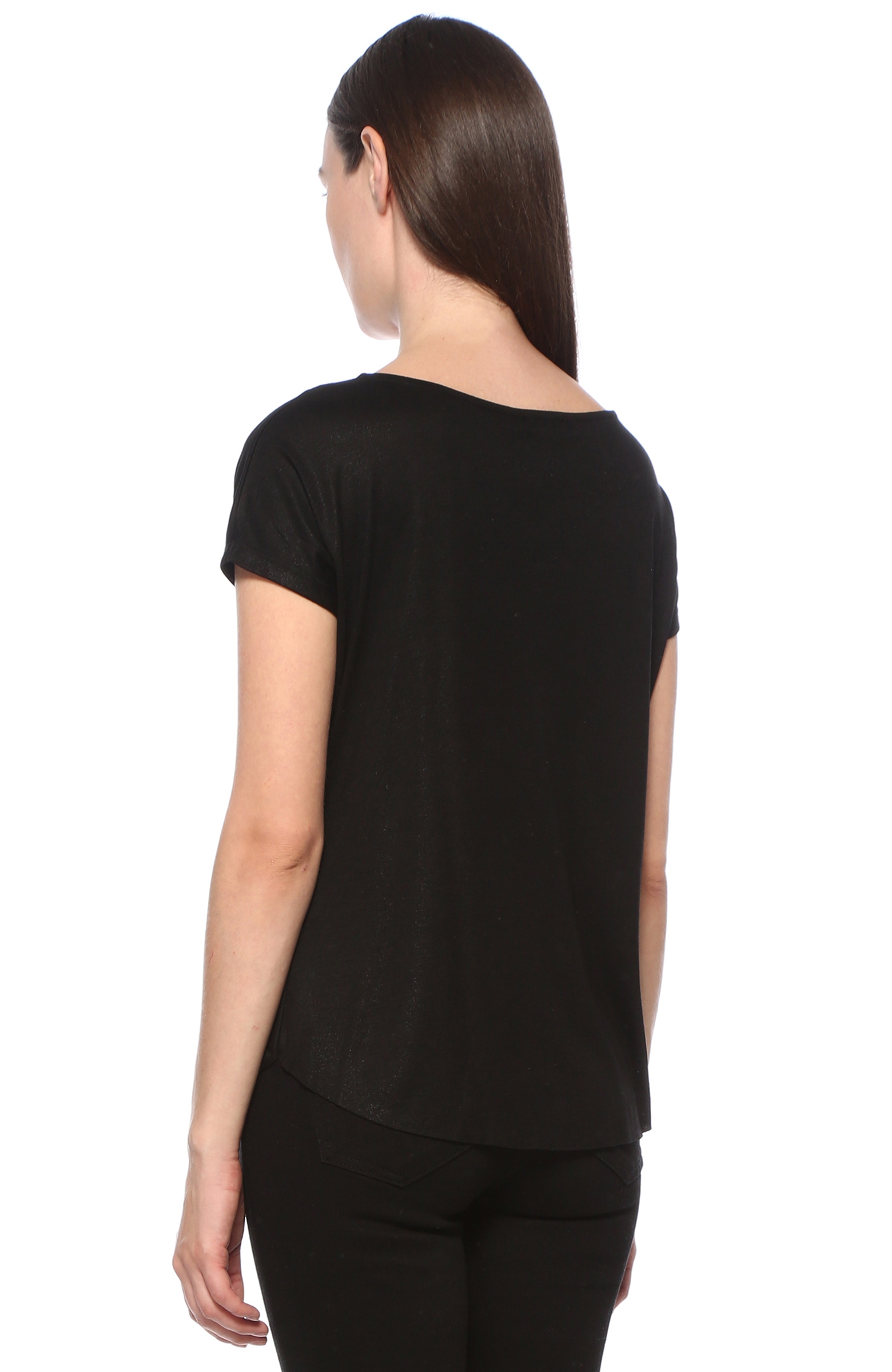 Siyah Drape Detaylı T-shirt
