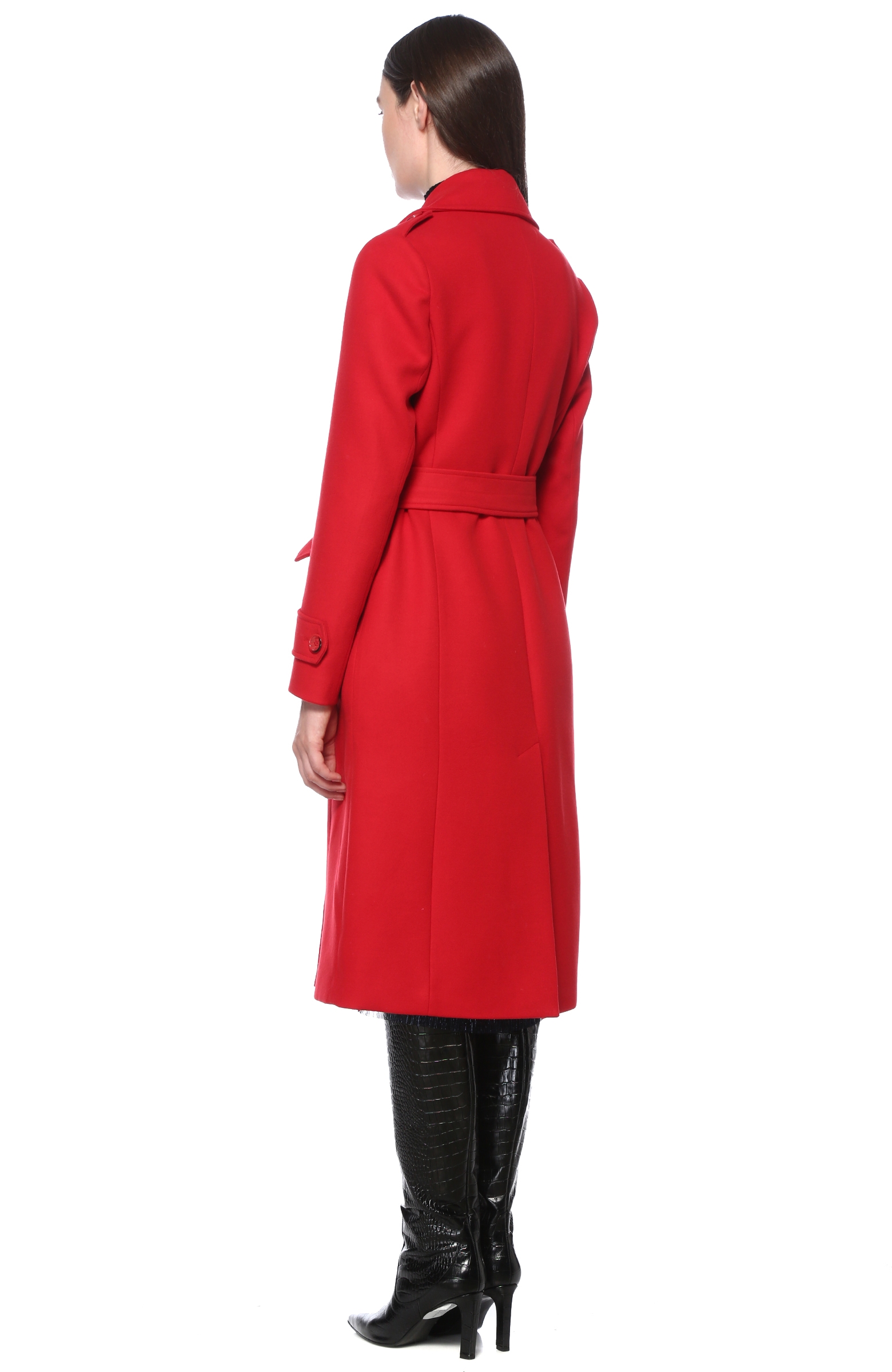 Kırmızı Kuşak Detaylı Palto