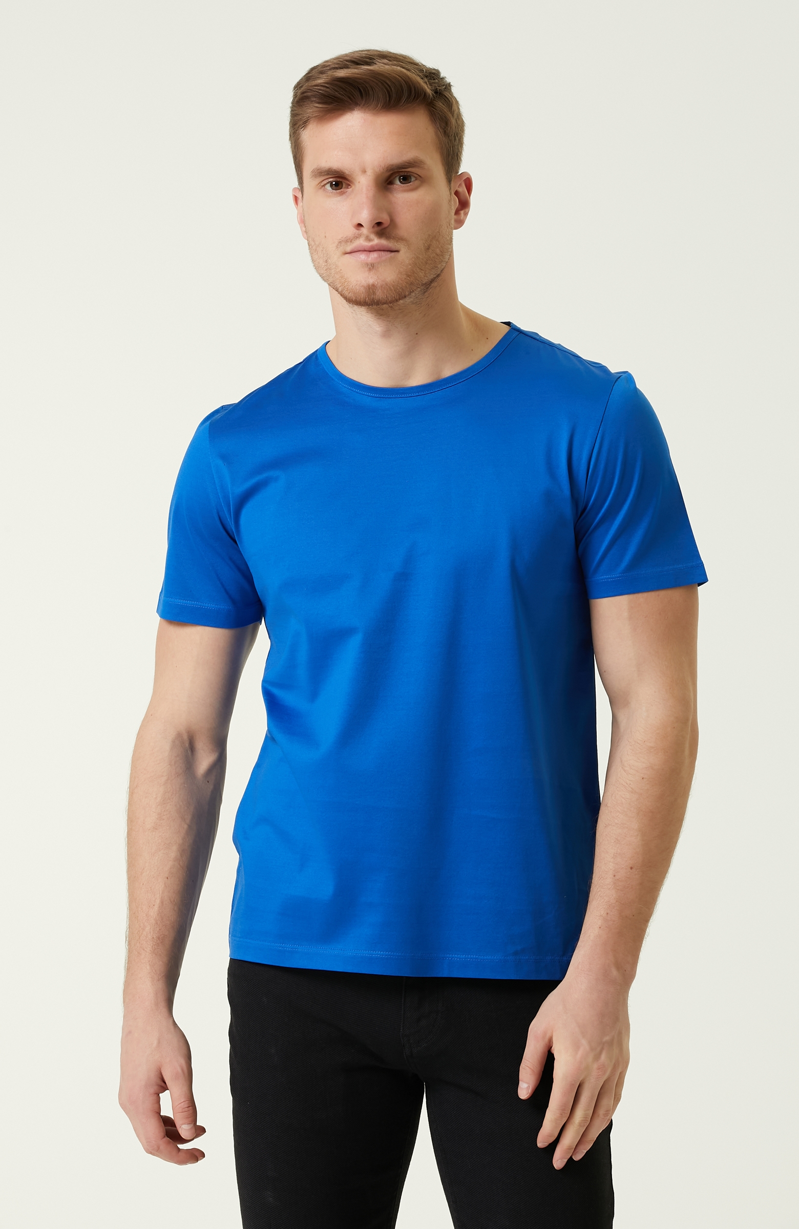 Slim Fit Mavi Dokulu Basic T-shirt