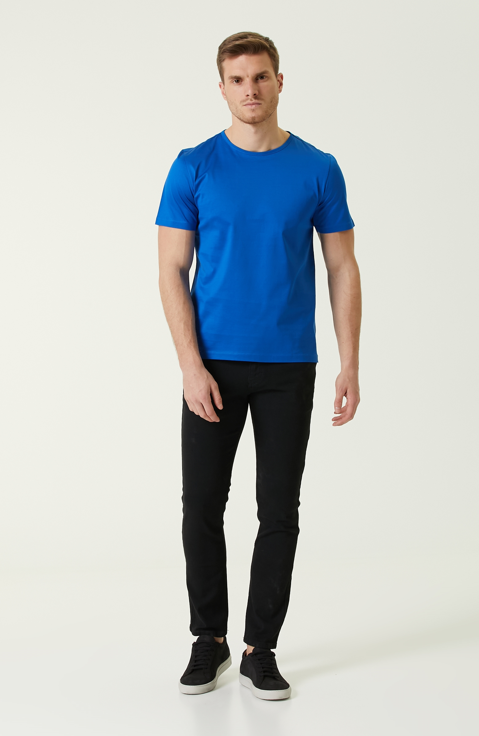 Slim Fit Mavi Dokulu Basic T-shirt
