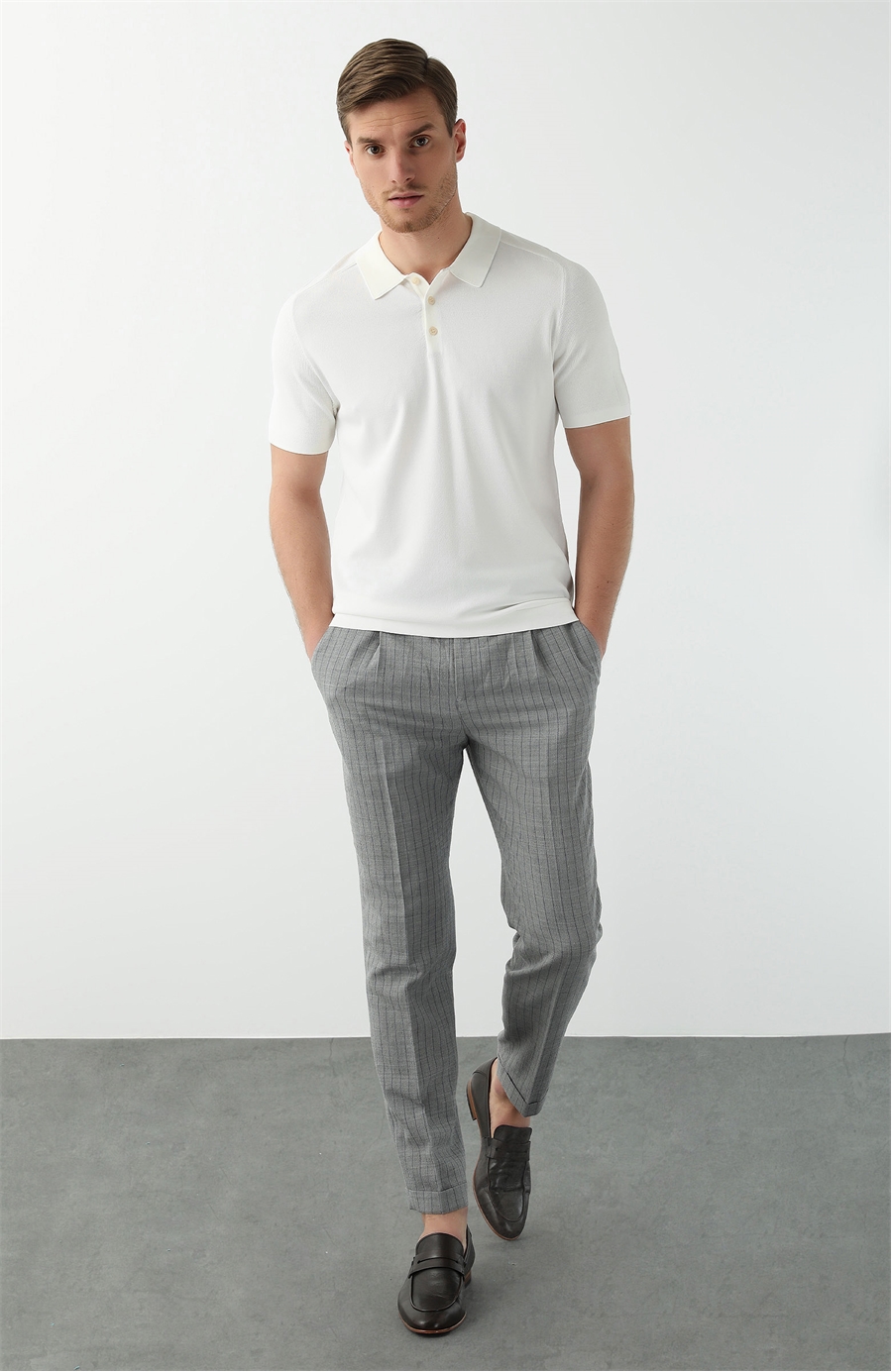Slim Fit Beyaz Polo Yaka Triko