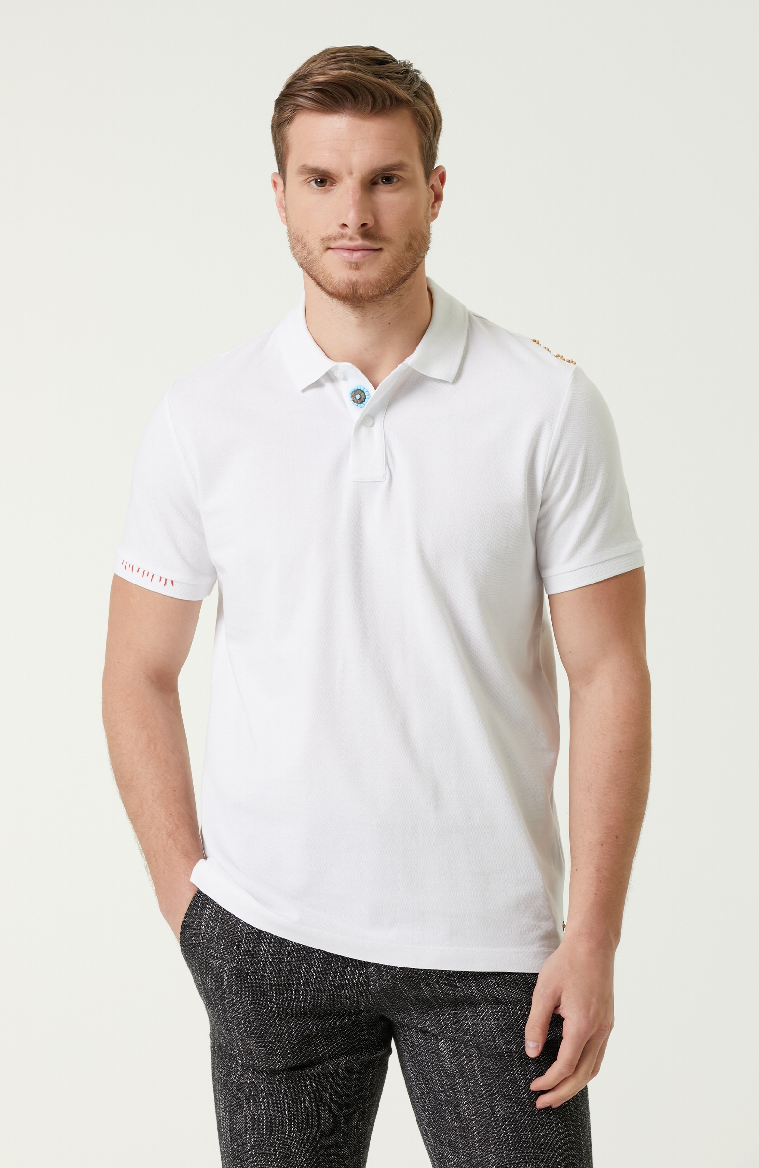 Comfort Fit Beyaz Polo Yaka T-shirt