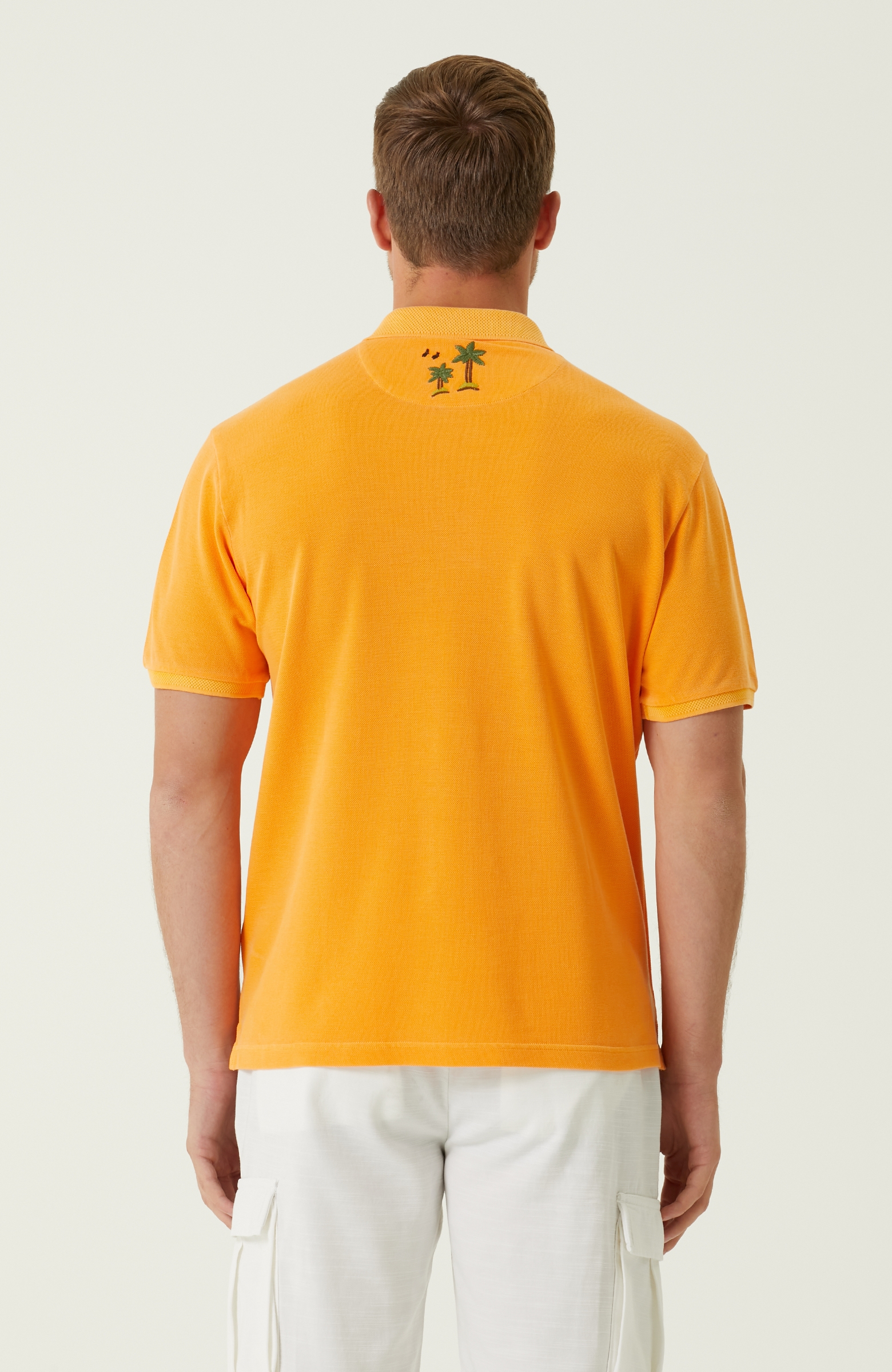 Slim Fit Sarı Palmiye Nakışlı T-shirt
