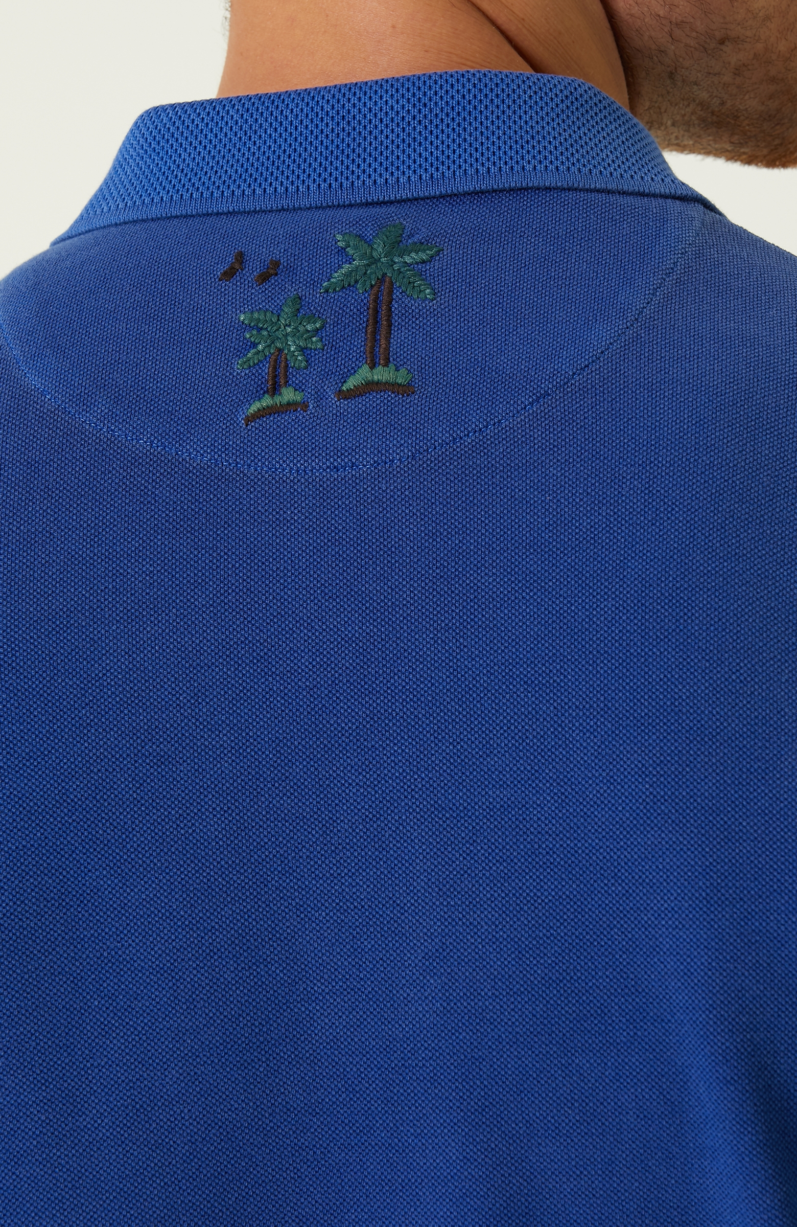Slim Fit Mavi Palmiye Nakışlı T-shirt