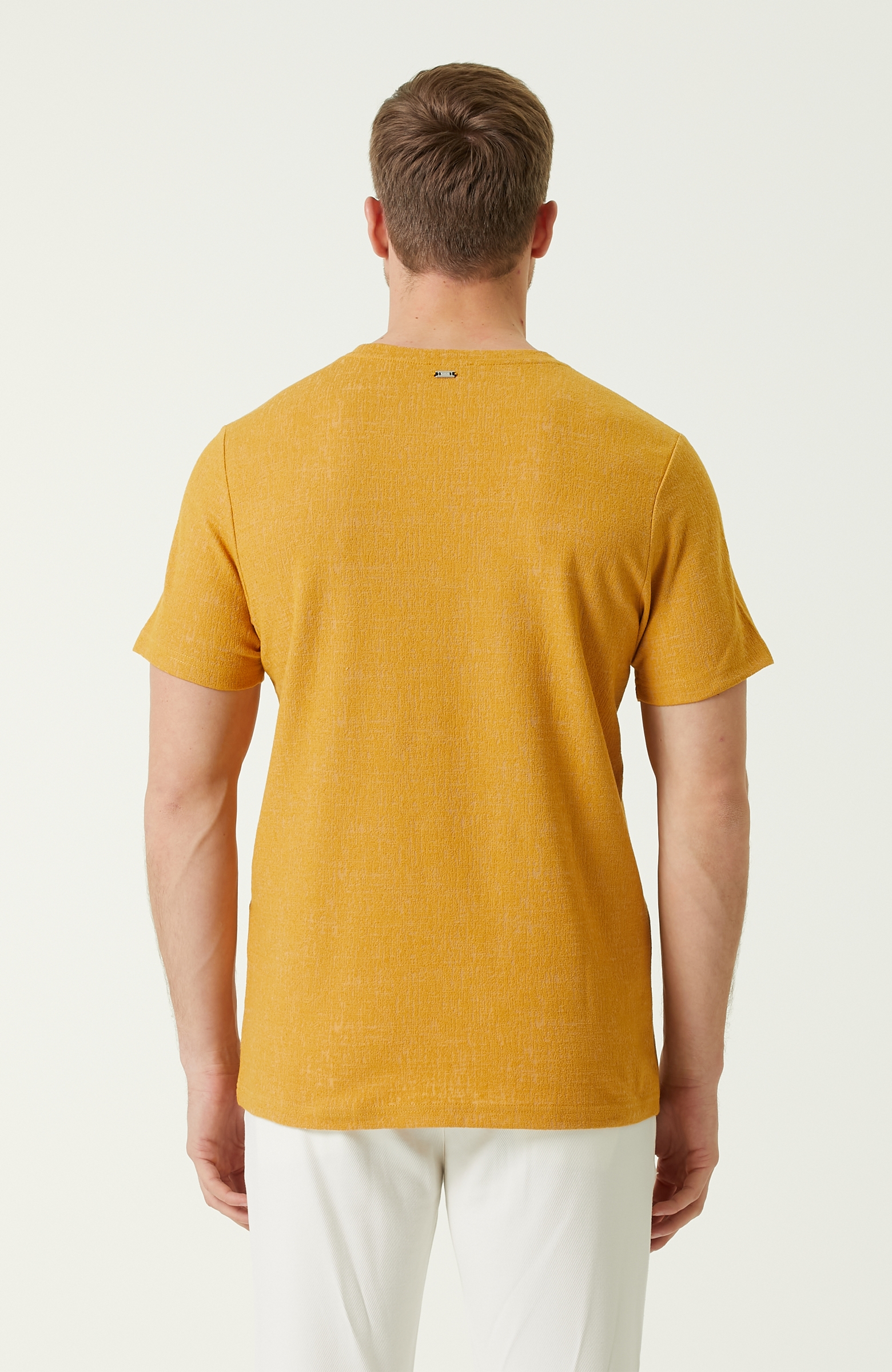 Slim Fit Sarı Basic T-shirt