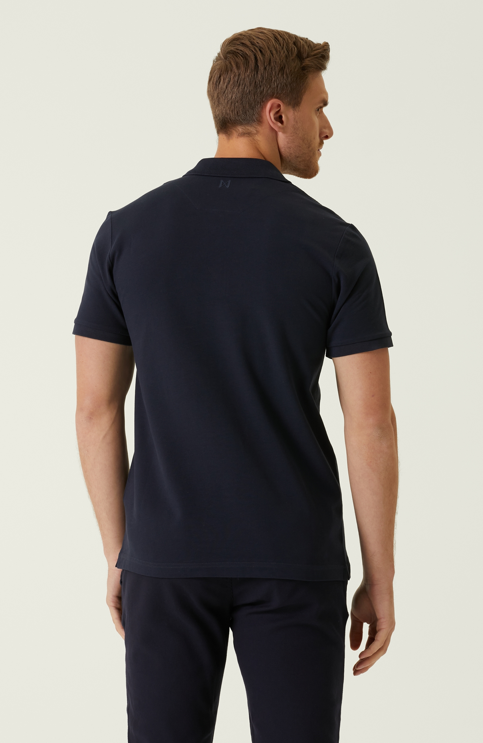 Slim Fit Lacivert Polo Yaka Desenli T-shirt