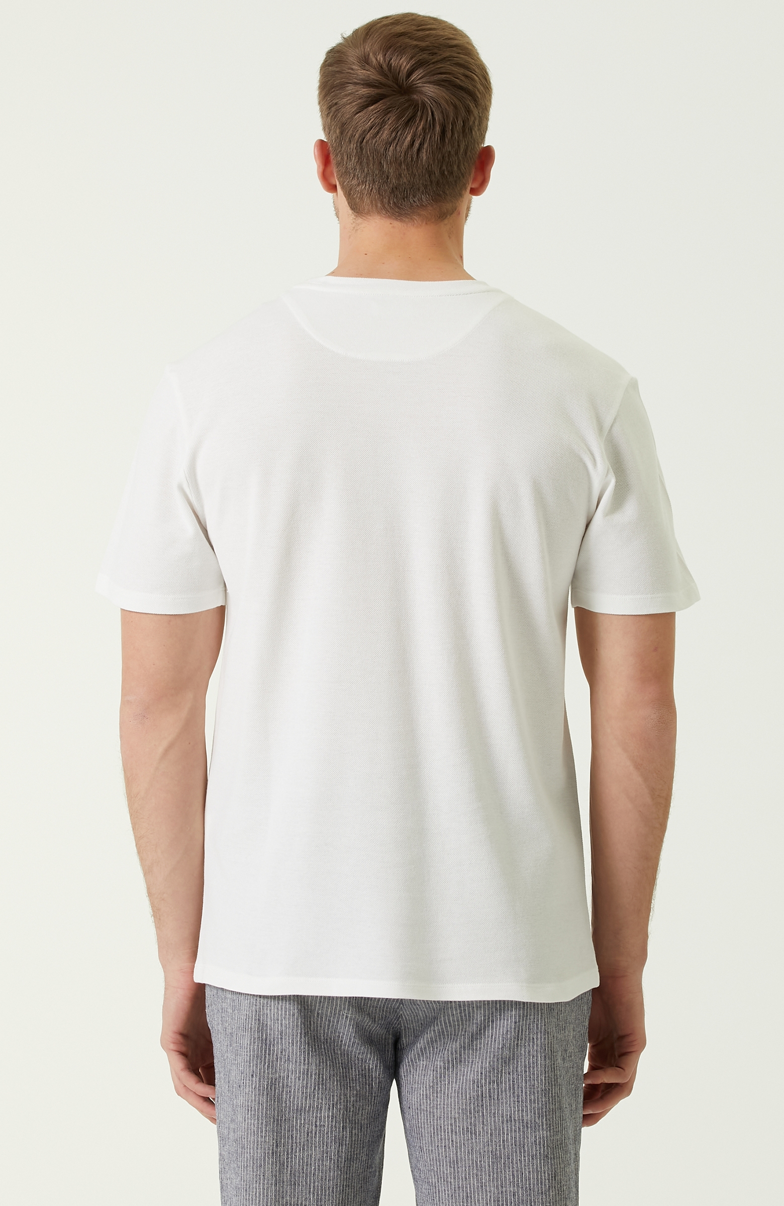Slim Fit Beyaz Palmiye Baskılı T-shirt