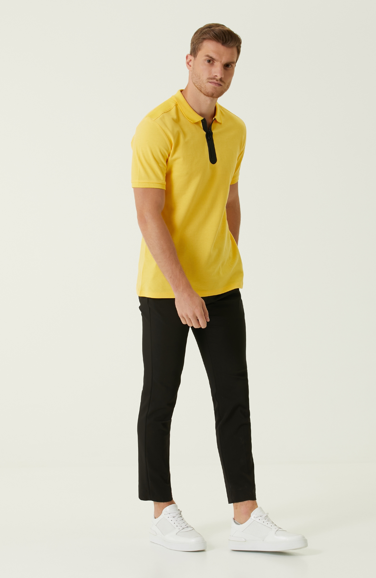 Slim Fit Sarı Polo Yaka T-shirt