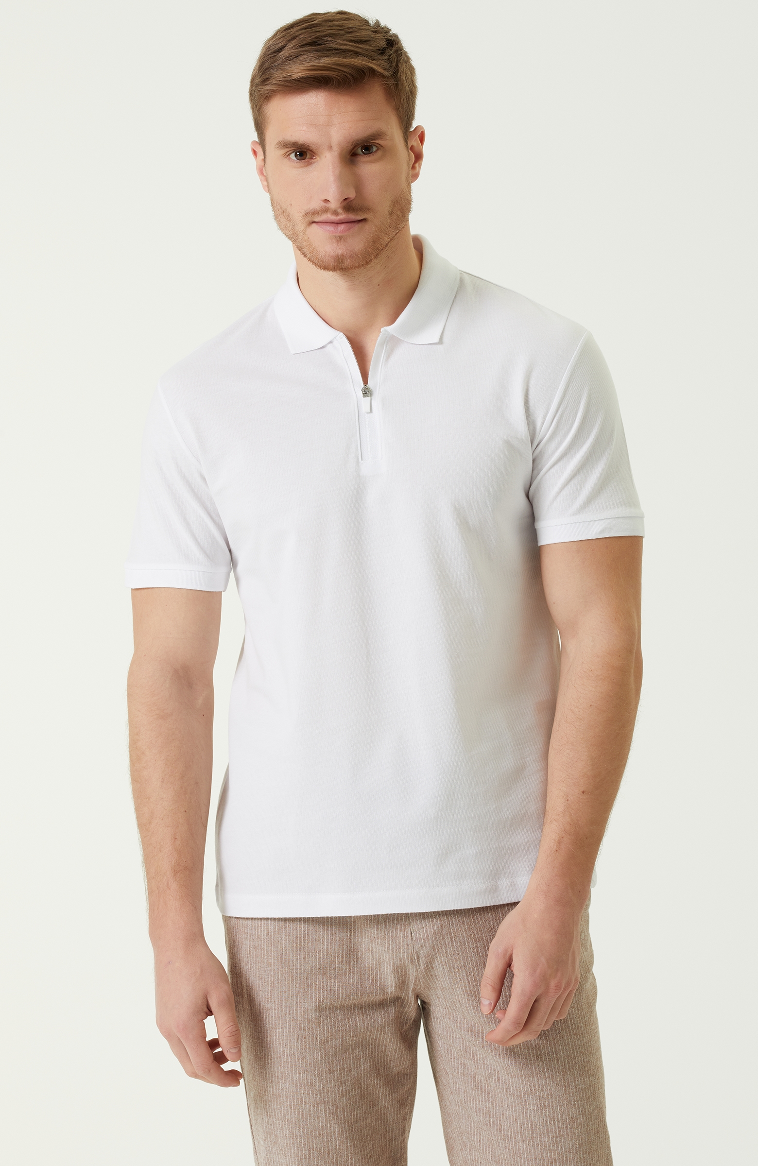 Slim Fit Beyaz Polo Yaka T-shirt